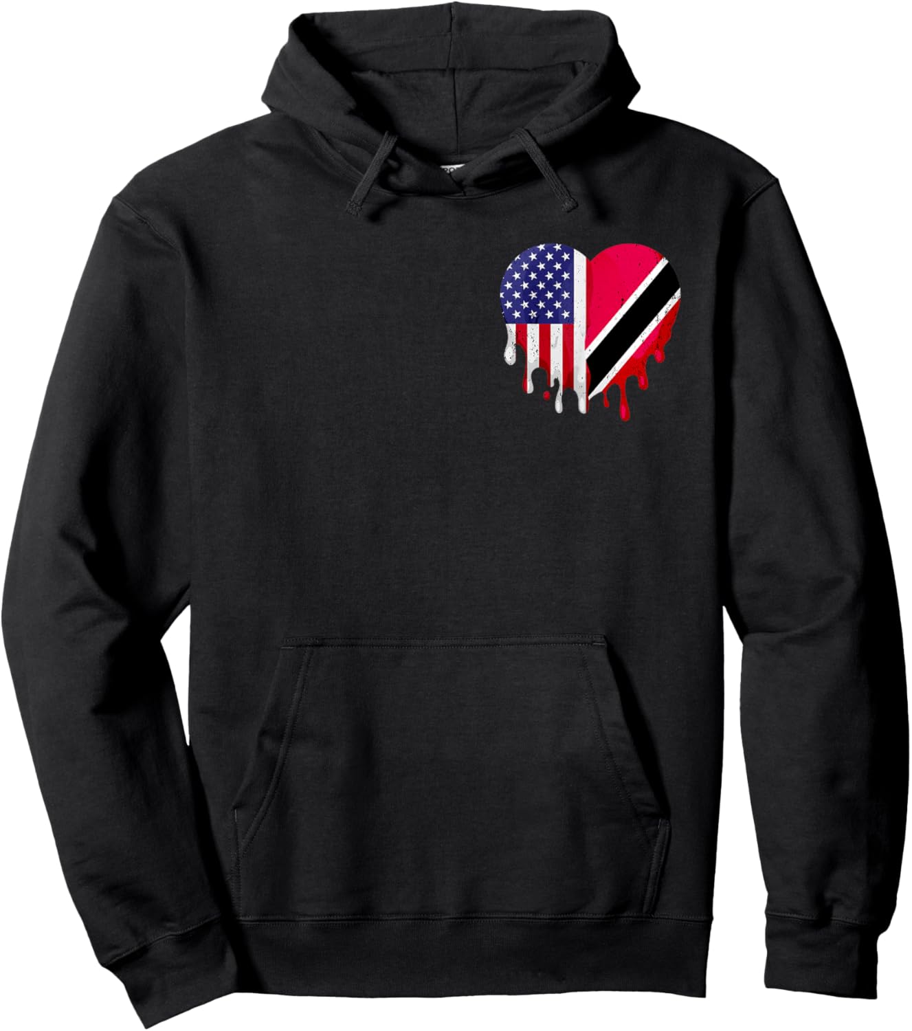 Trinidad & Tobago Heritage American Grown Heart USA Flag Hoodie - Hoodie | Black