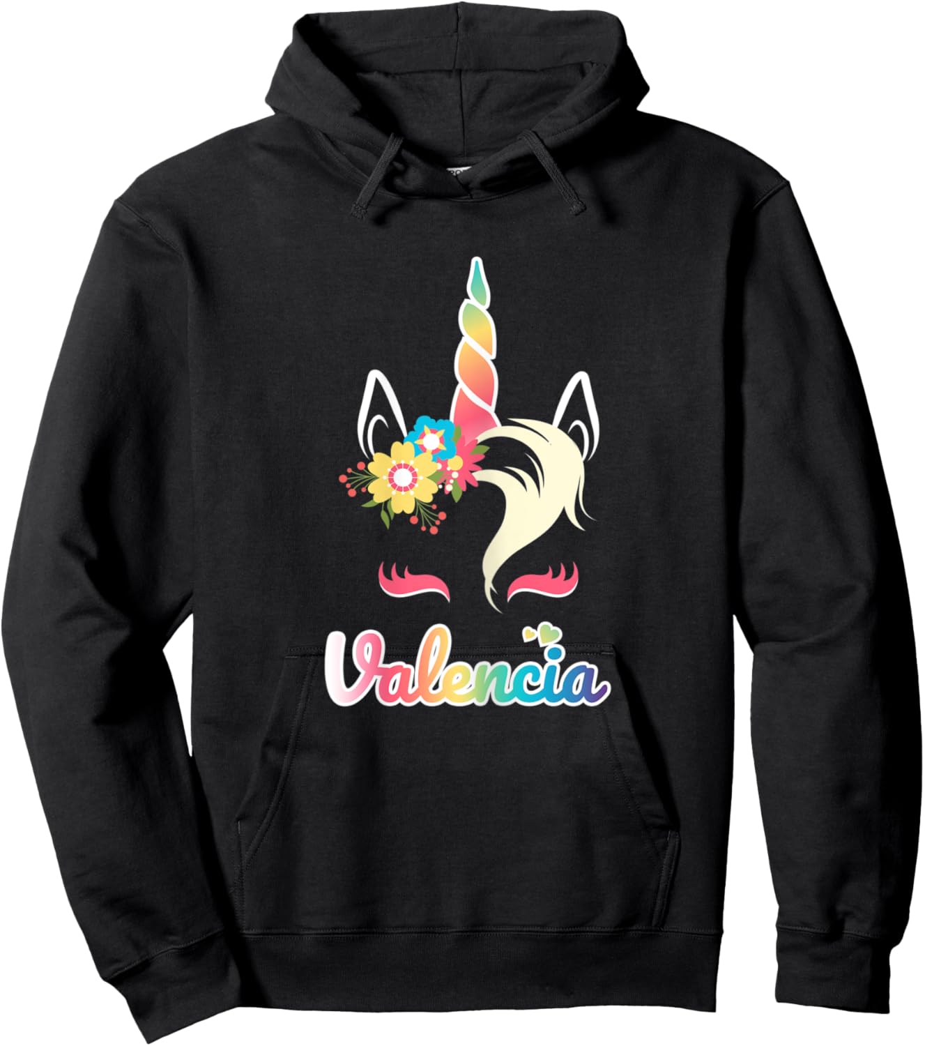 Rainbow Unicorn Valencia apparel Custom Name Gift girls Hoodie - Hoodie | Black