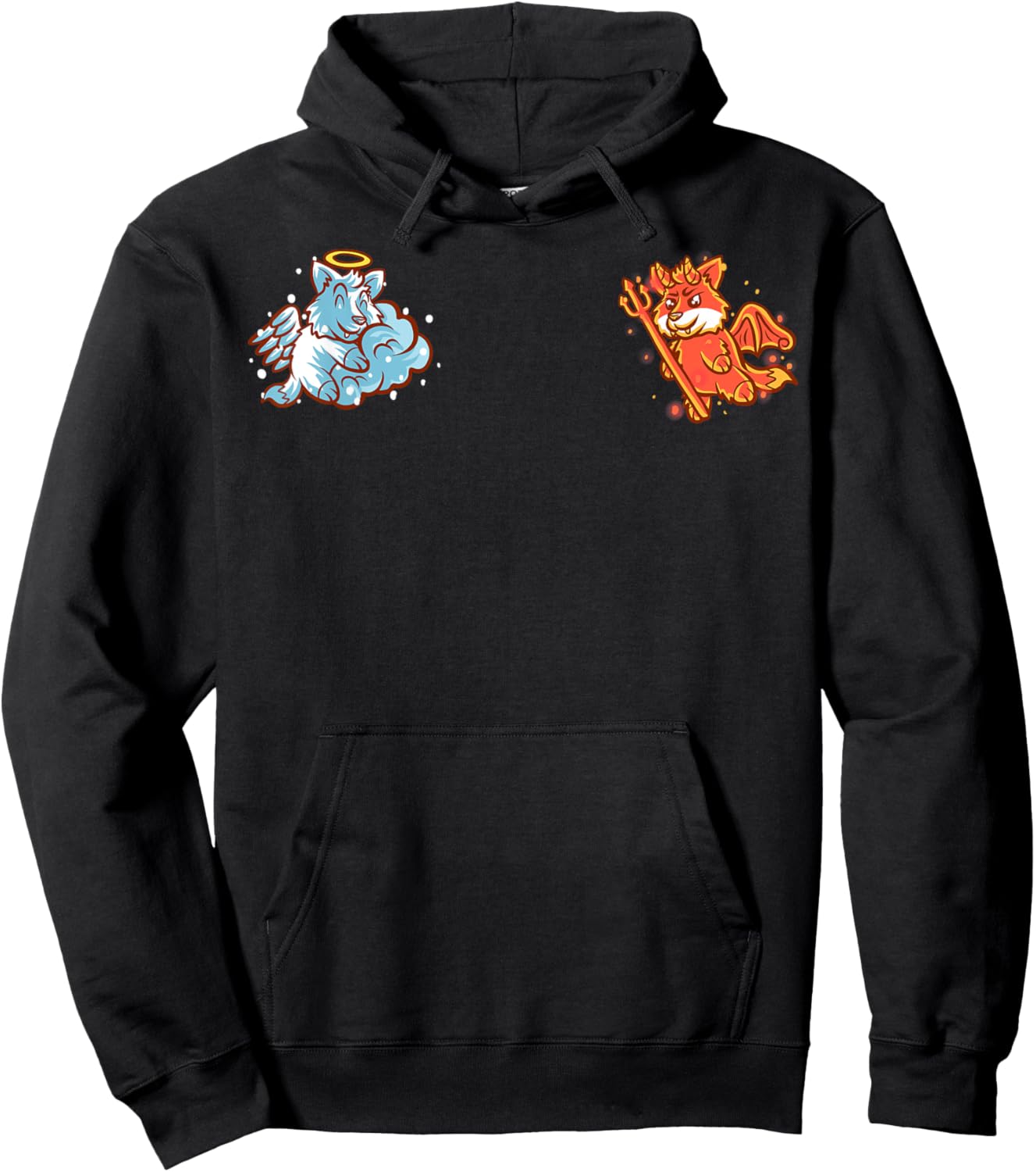 Fox Angel and Devil Nerd Geek Good Bad Foxes Funny Animal Hoodie - Hoodie | Black