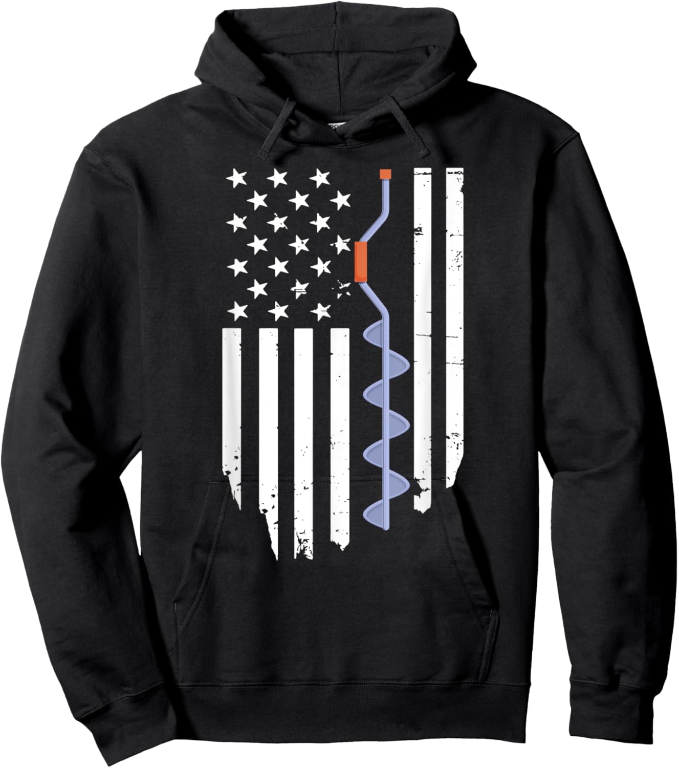 Ice Fishing Retro American Flag USA Fishermen Eskimo Winter Hoodie - Hoodie | Black