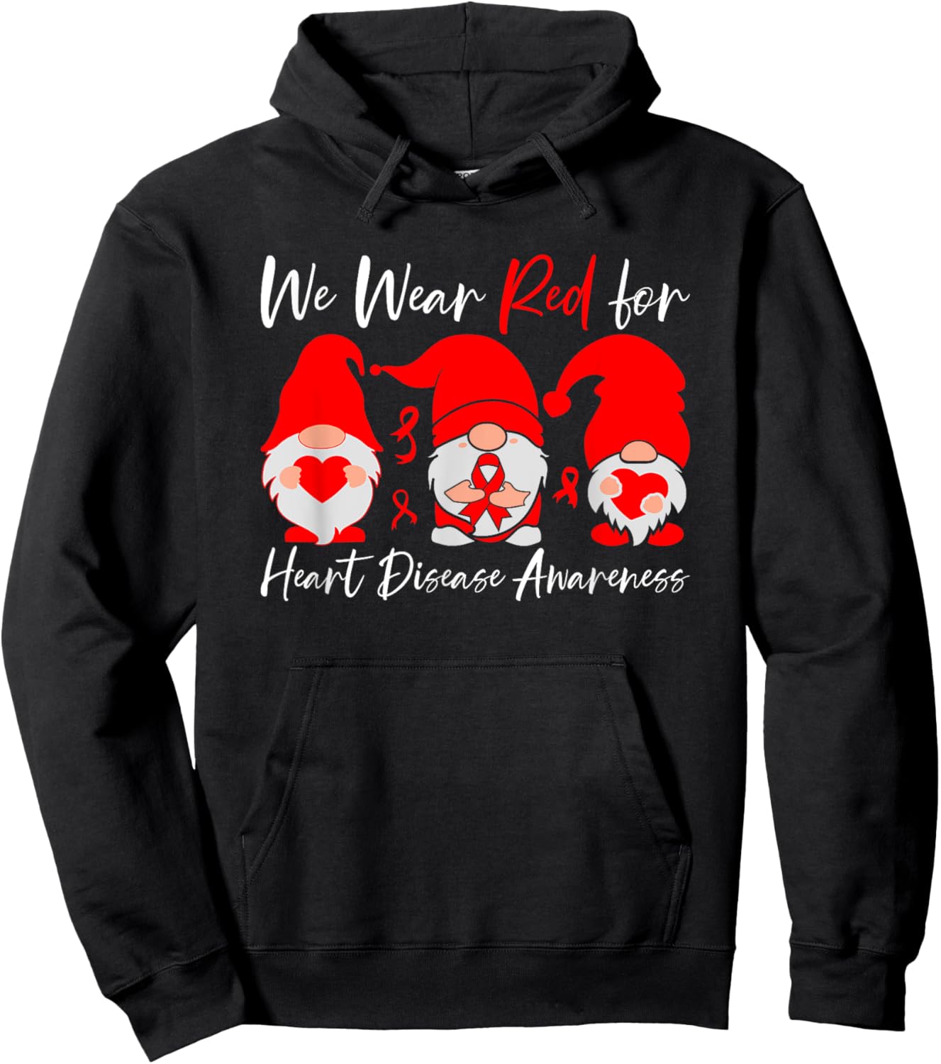 Heart Disease Awareness Gnome Hoodie - Hoodie | Black