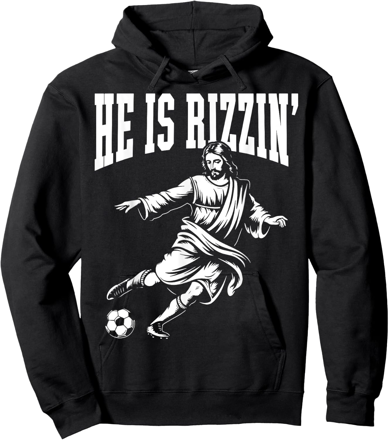 Funny Meme God Christian Christmas He Is Rizzin Jesus Soccer Hoodie - Hoodie | Black