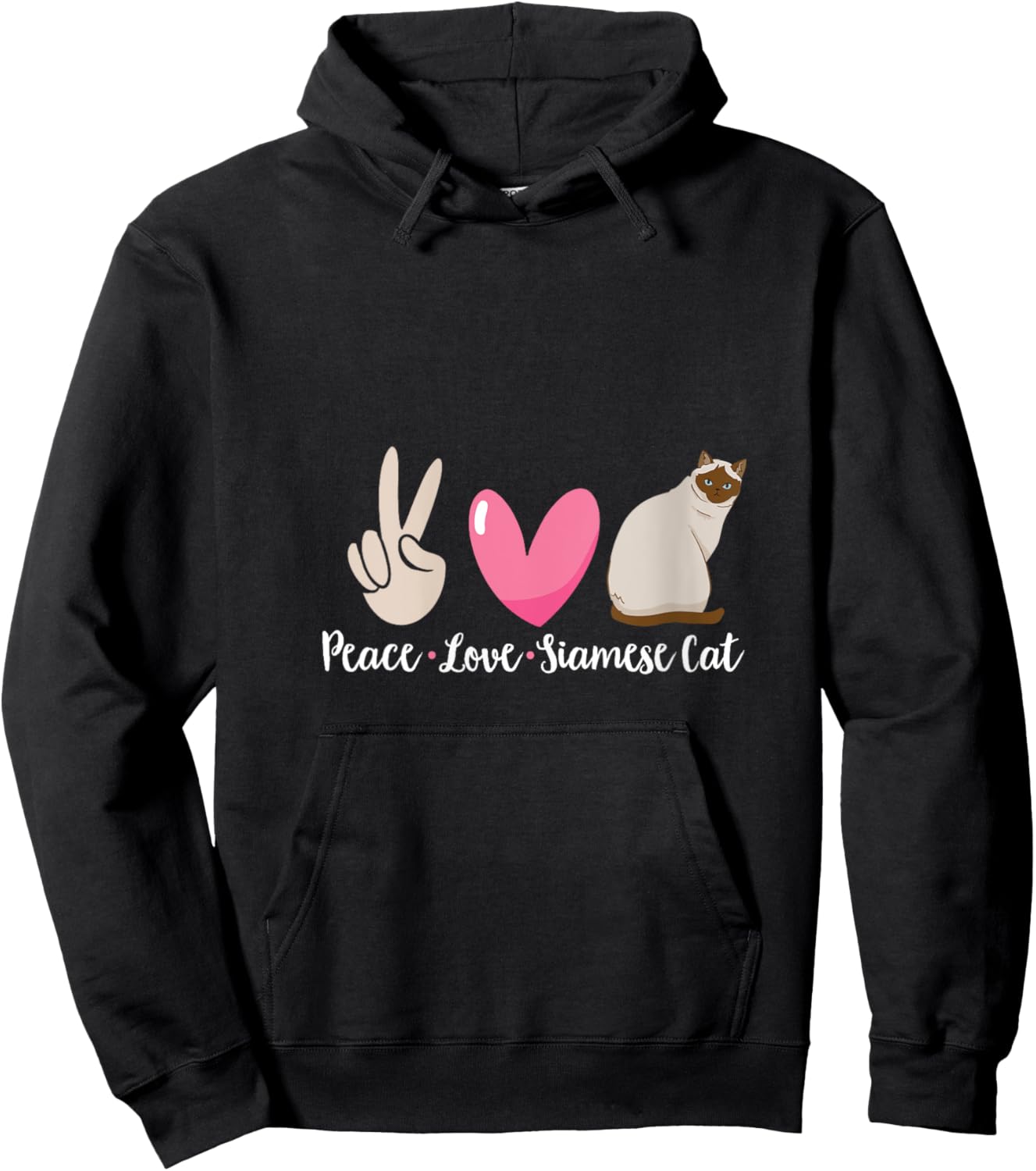 Siamese Cat Peace Love Siamese Cat V-Neck Hoodie - Hoodie | Black