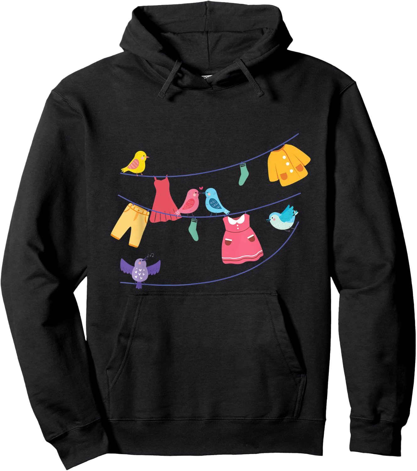 Laundry Birds Hanging On Clothes Line Bird Lover Rope Gift Hoodie - Hoodie | Black