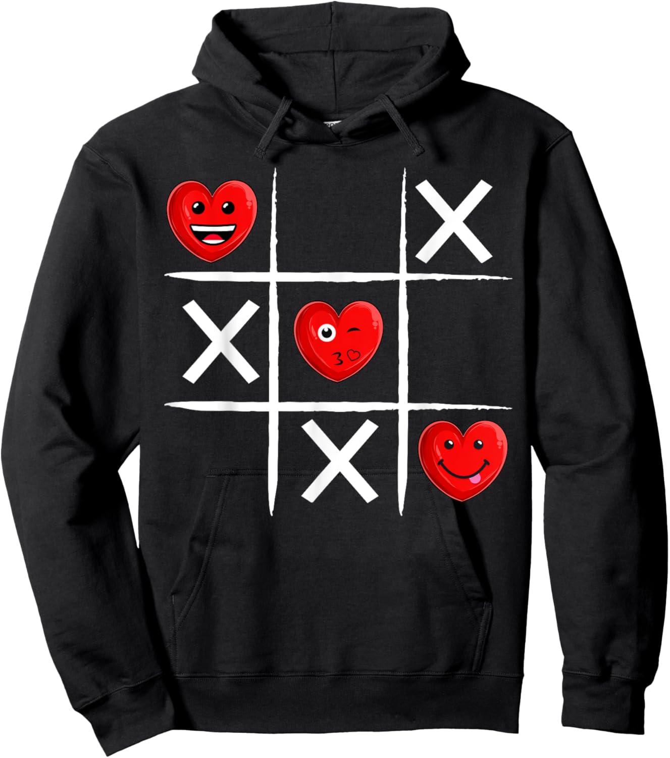 Tic Tac Toe Hearts Valentine's Day Funny Love Heart Hoodie - Hoodie | Black