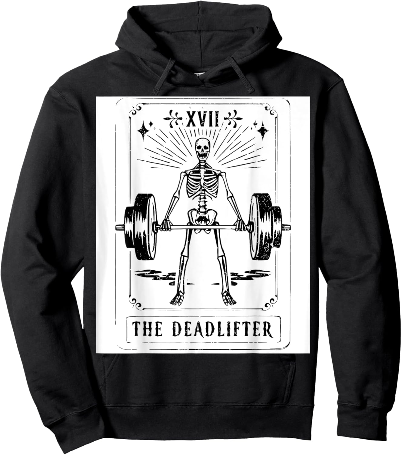 Deadlift Skeleton Tarot Card Fitness Workout Gym Weights Hoodie - Hoodie | Black