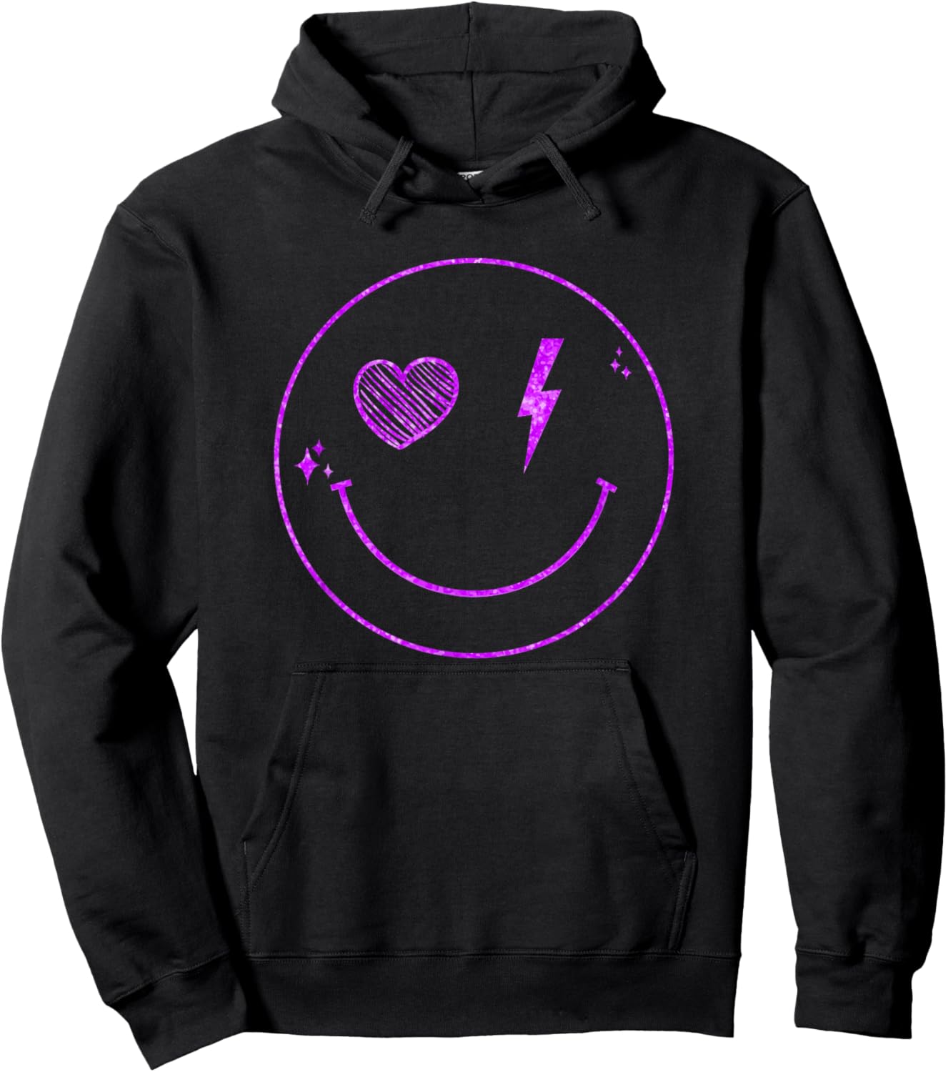 Purple Heart Lightening Smile Purple Color Graphic Hoodie - Hoodie | Black