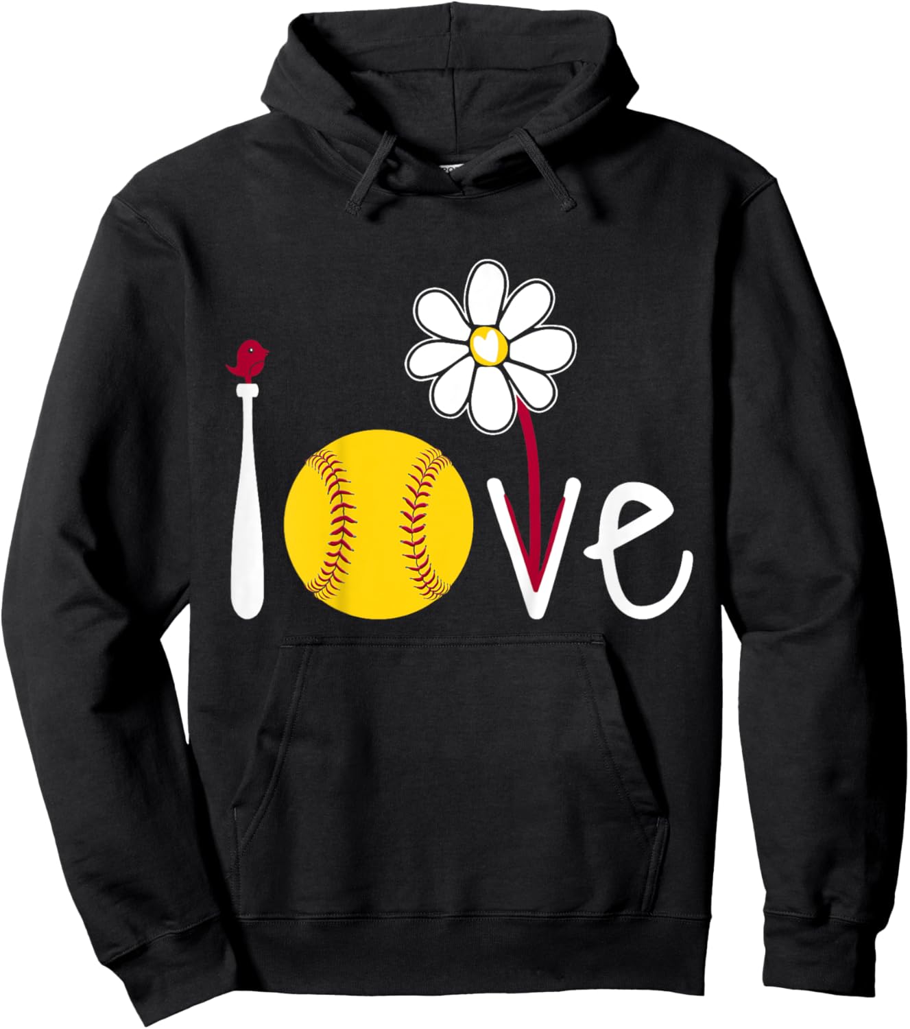 Kids Softball-Shirt Teen Girl Youth Cute I Love Softball Flowers Hoodie - Hoodie | Black
