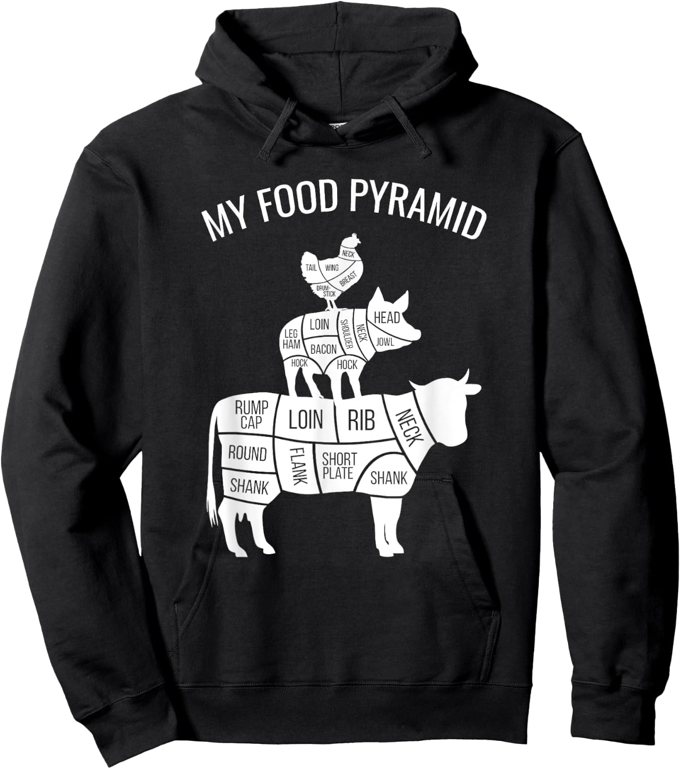 My Food Pyramid Funny Carnivore Cow Pig Chicken Small Hoodie - Hoodie | Black