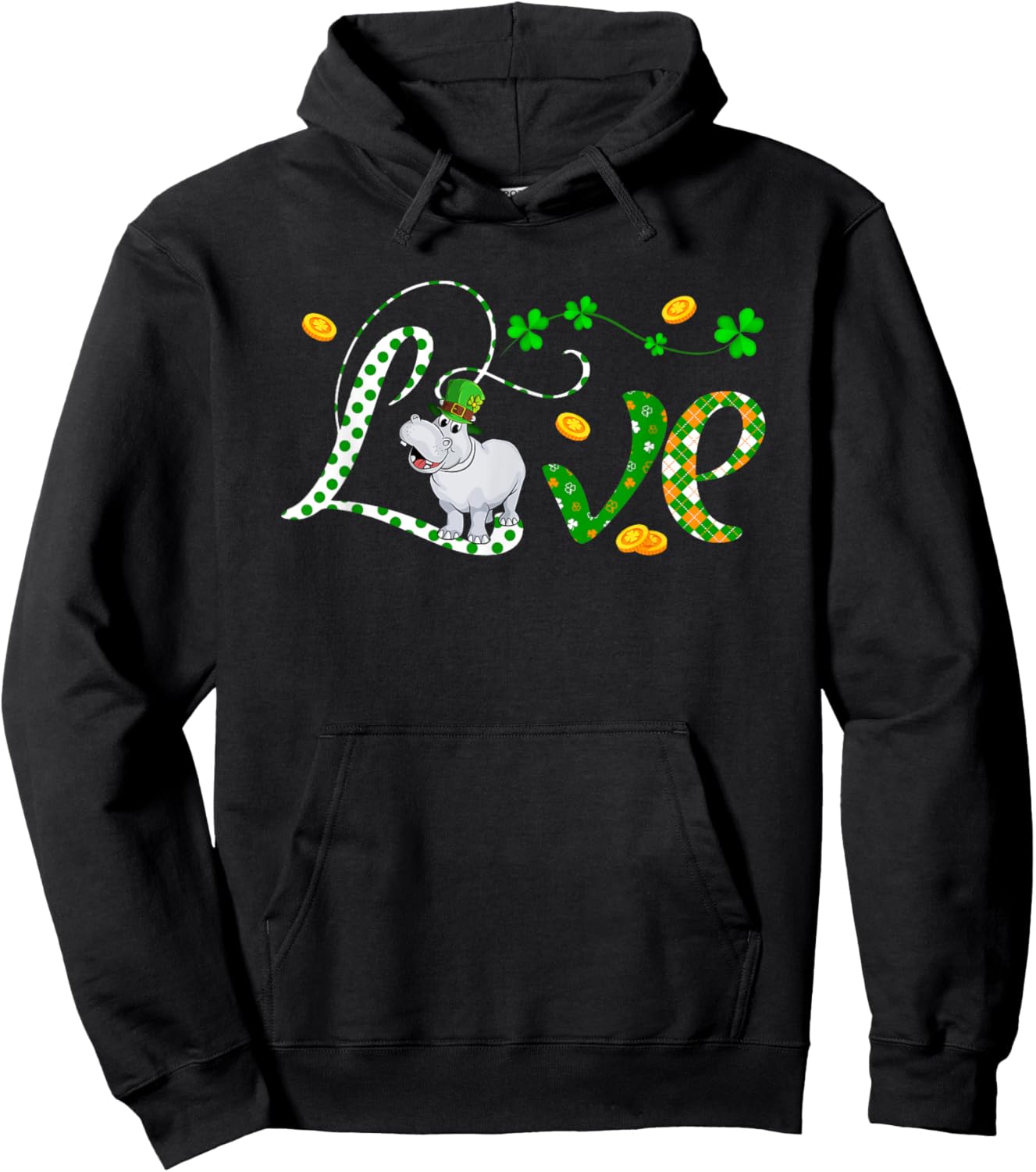 LOVE St. Patrick's Day Hippo Costume Clovers Lover Kids Hoodie - Hoodie | Black