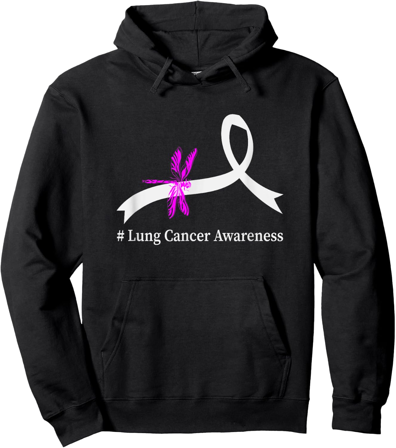 White Ribbon Gift Lung Cancer Awareness -Adults Black Modern Awareness Hoodie - Hoodie | Black