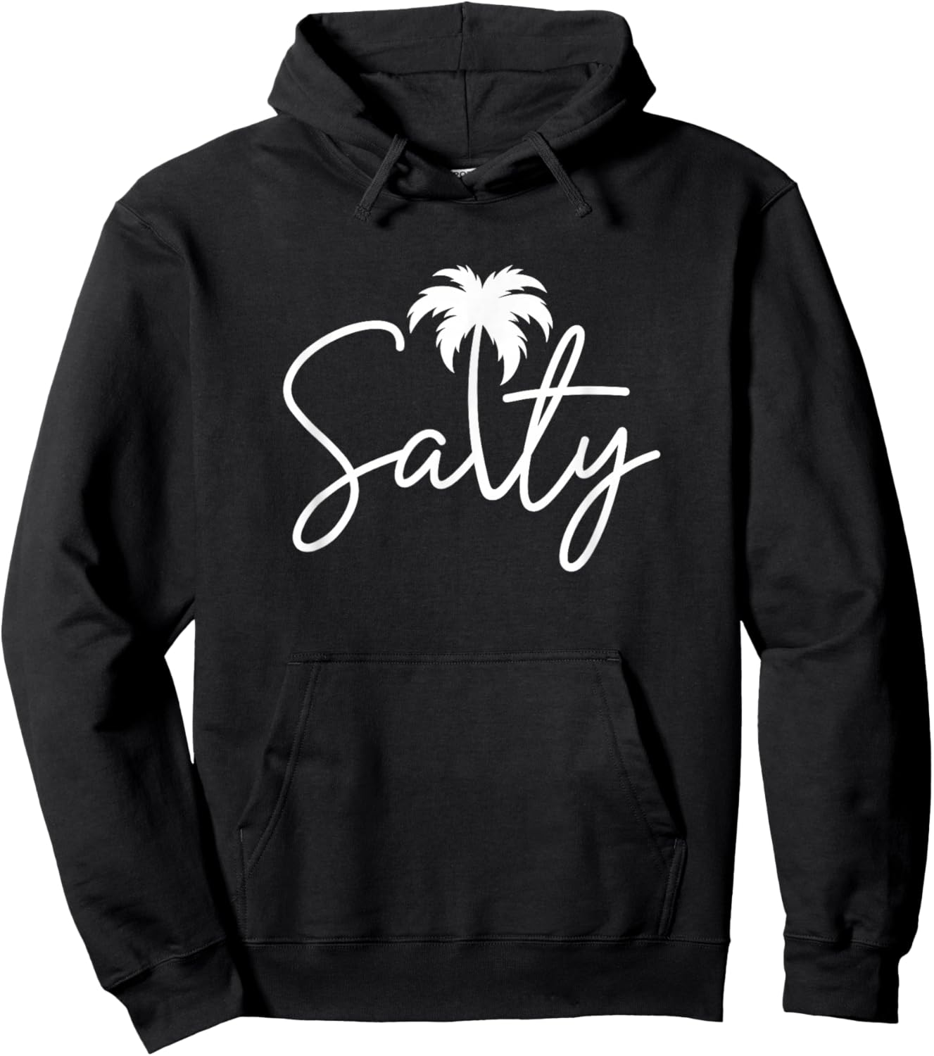 Salty Handwritten Palm Tree Coastal Beach Vibe Men Women Hoodie - Hoodie | Black