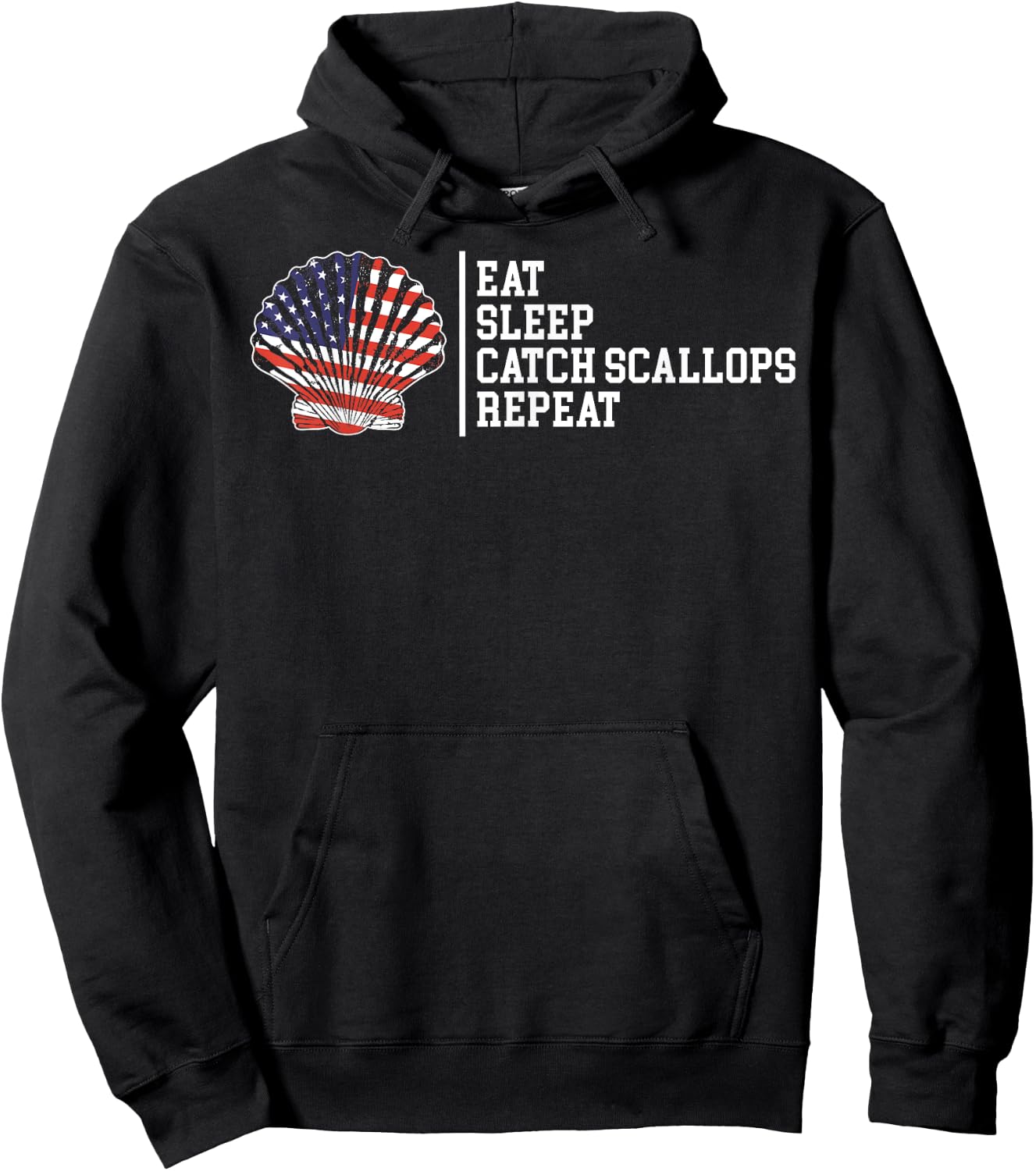Eat Sleep Repeat American Flag Scallop Hunting Scalloping Women Kids Men Hoodie - Hoodie | Black