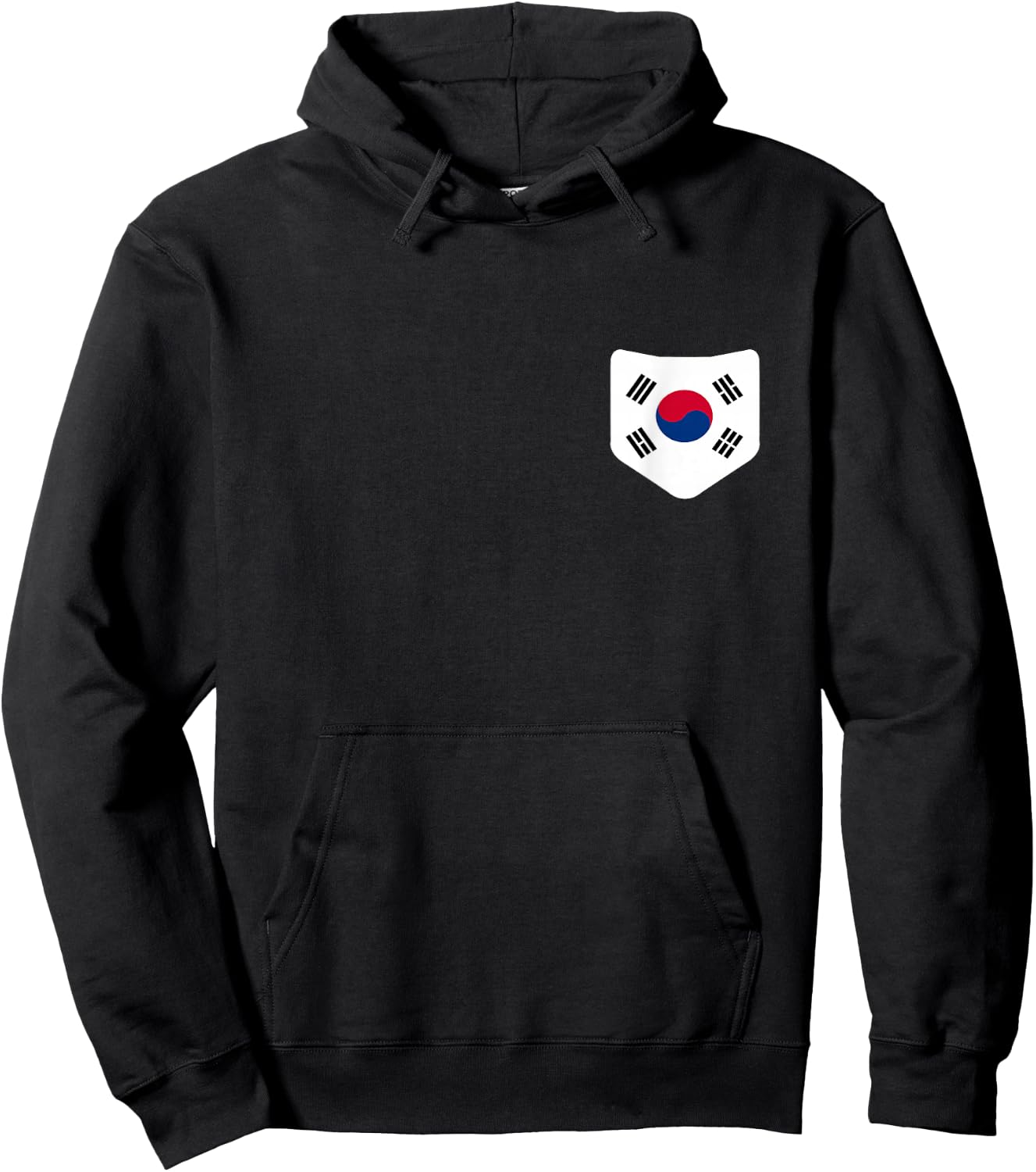 South Korea Flag with Printed South Korean Flag Pocket Hoodie - Hoodie | Black