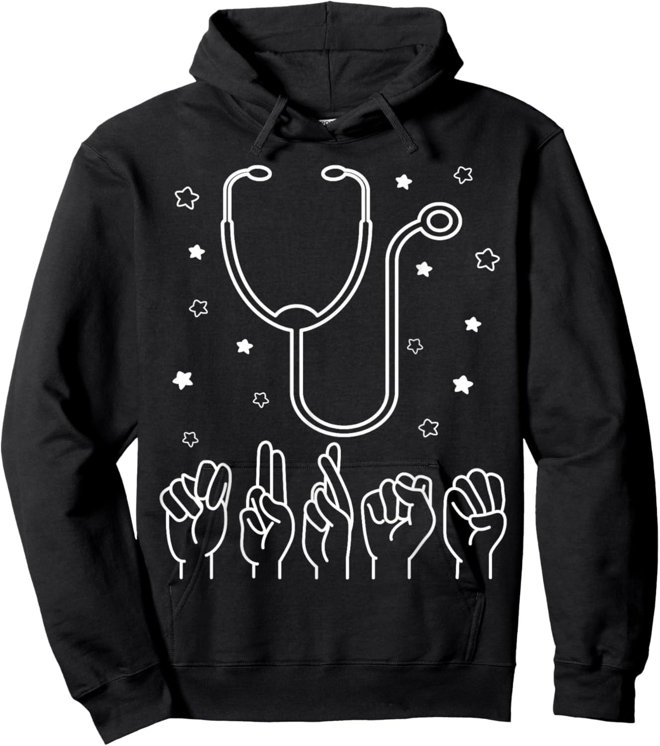 Nurse ASL Nurse American Sign Language Nursing Stethoscope Hoodie - Hoodie | Black