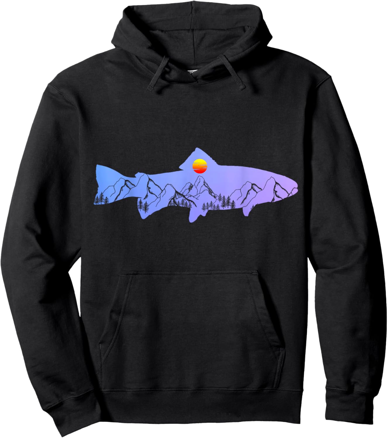 Fly Fishing Trout Fisherman Vintage Mountains Nature Hoodie - Hoodie | Black