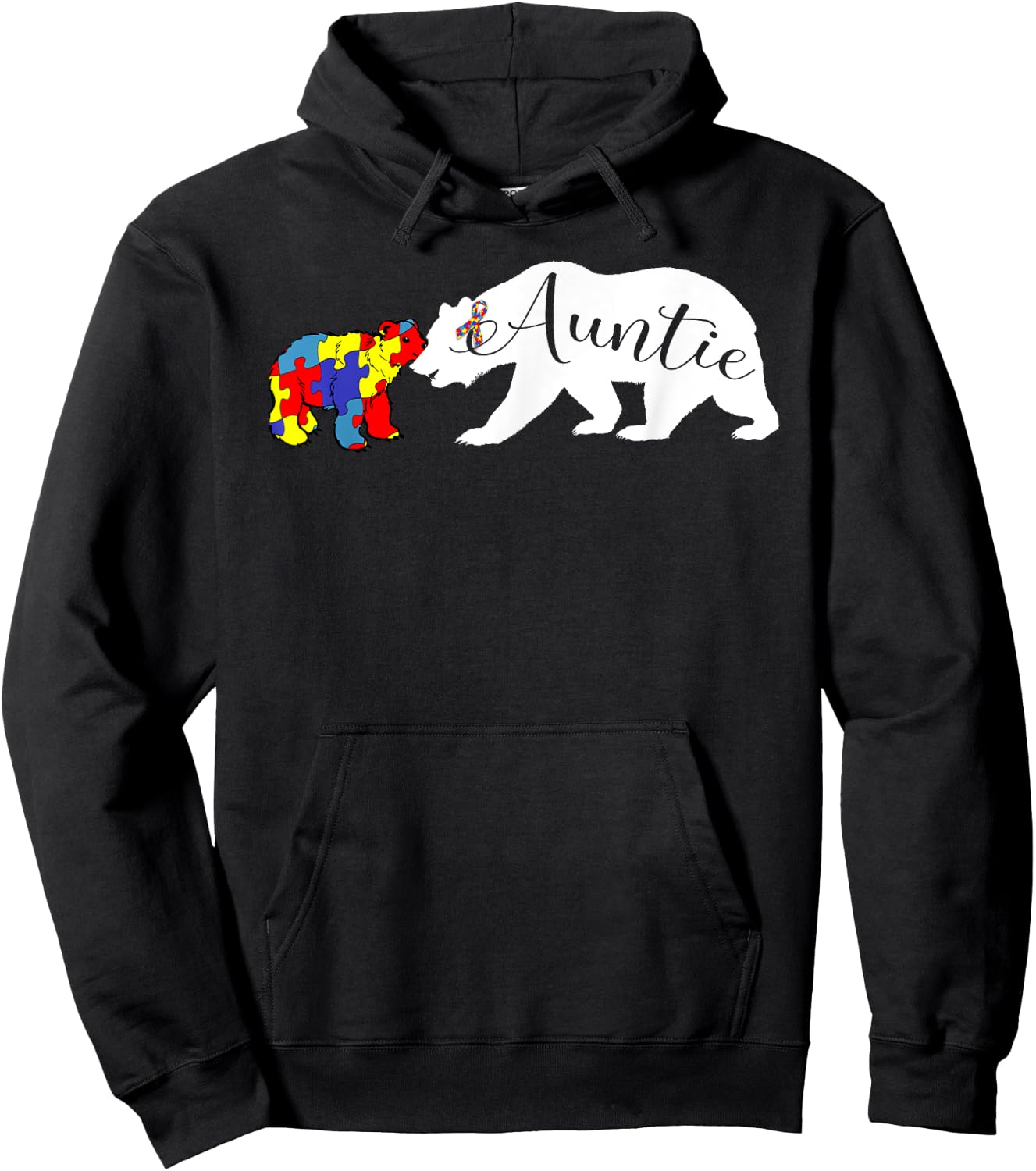 Auntie Bear Autism Awareness Aunt Women Gift Hoodie - Hoodie | Black