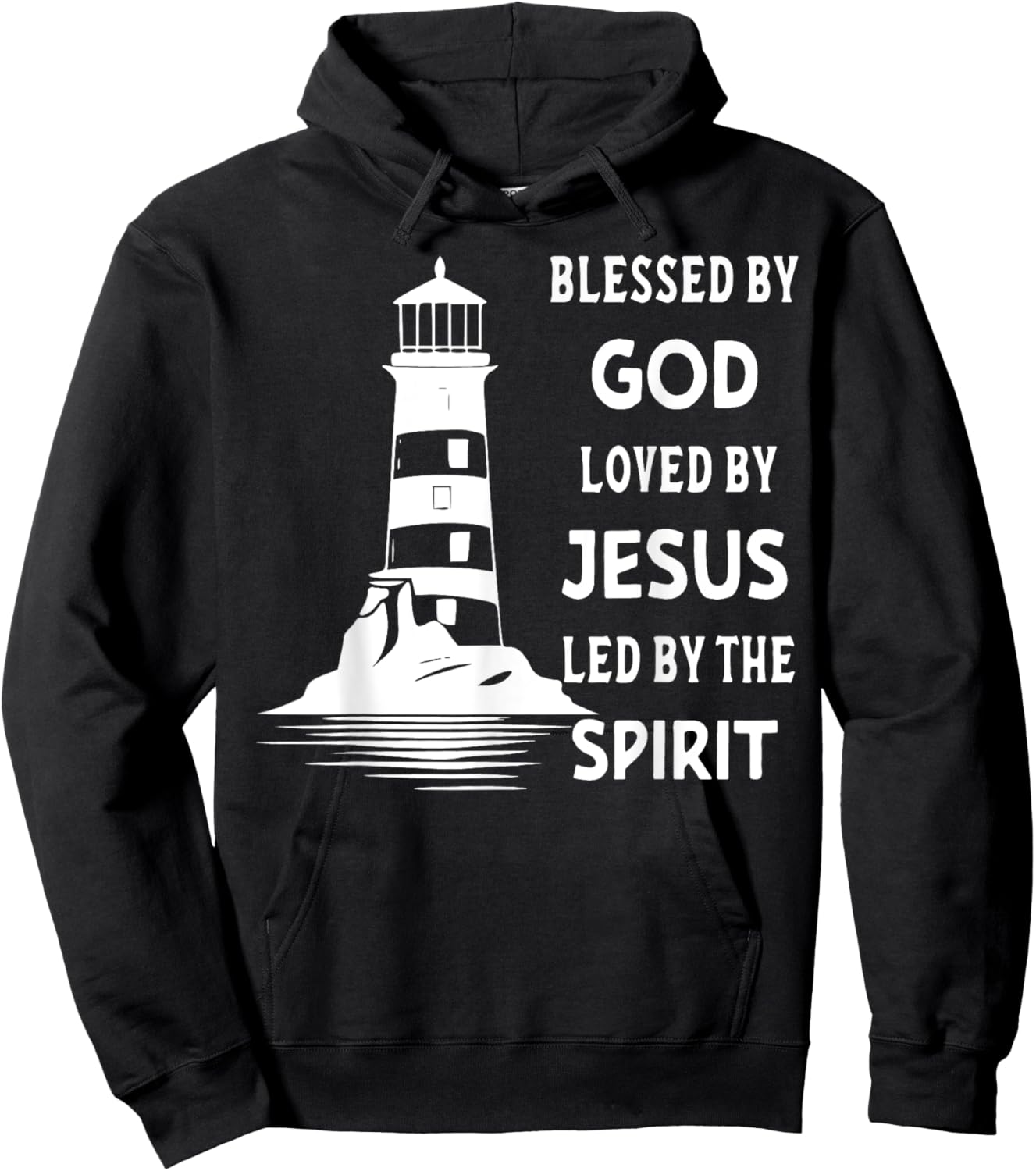 Jesus Shirts Apparel And Accessories - Blessed By God, Loved By Jesus, Led By The Holy Spirit - Christian Lighthouse - -Adults, -Kids - Black - Short Sleeve - Small - Classic Fit Hoodie - Hoodie | Black