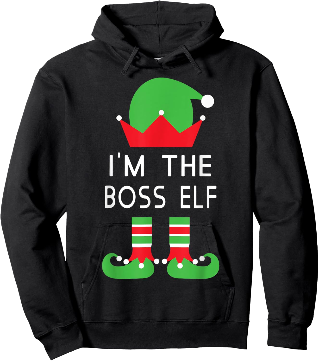I'm The Boss Elf Funny Christmas T Shirt Hoodie - Hoodie | Black