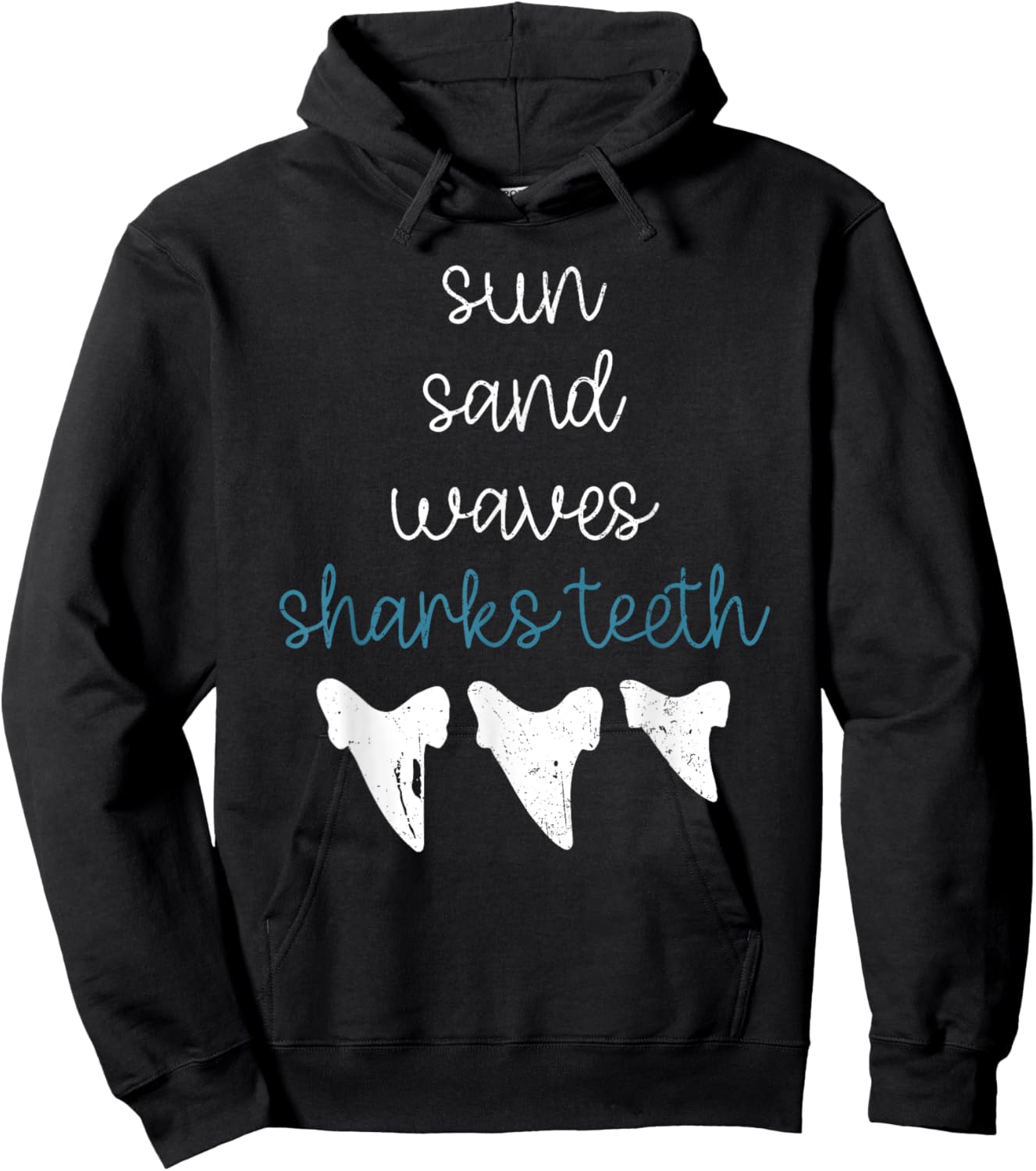 Sun Sand Waves Sharks Teeth Funny Shark Lover Grunge Hoodie - Hoodie | Black