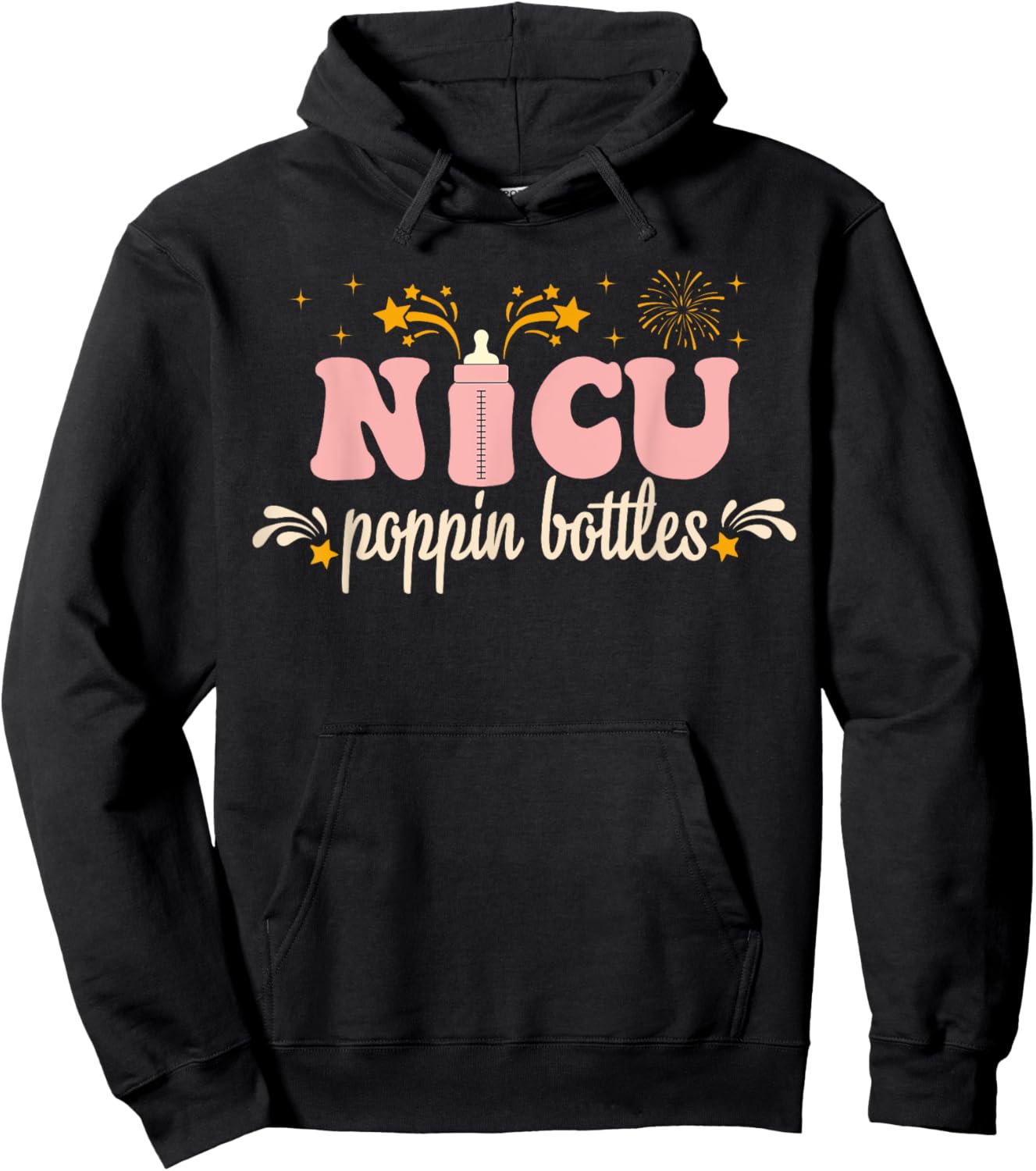 Poppin Bottles New Years Hospital Party Rainbow NICU Nurse Hoodie - Hoodie | Black