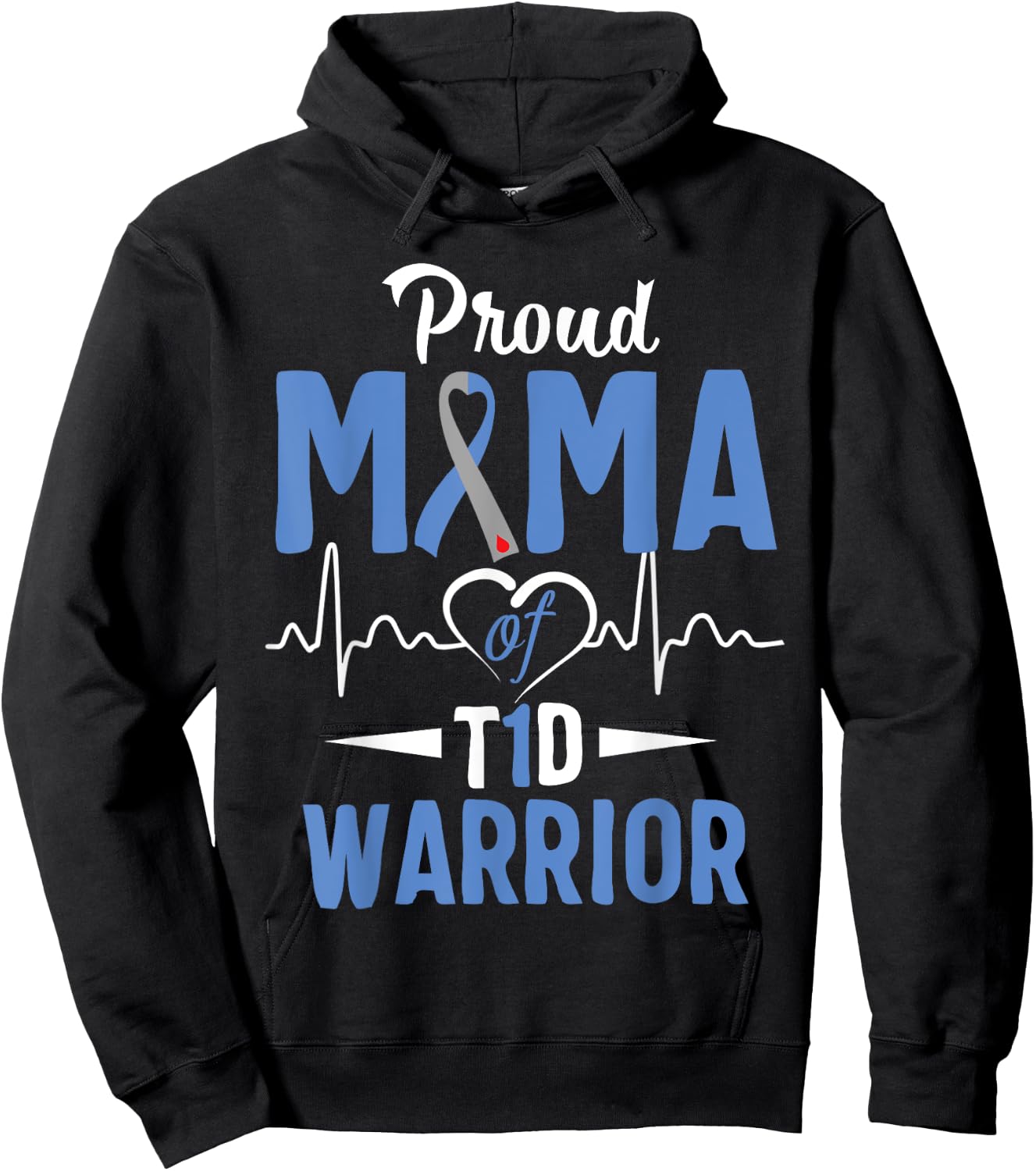 T1D Proud Mama Diabetes Awareness Type 1 Insulin Pancreas Hoodie - Hoodie | Black