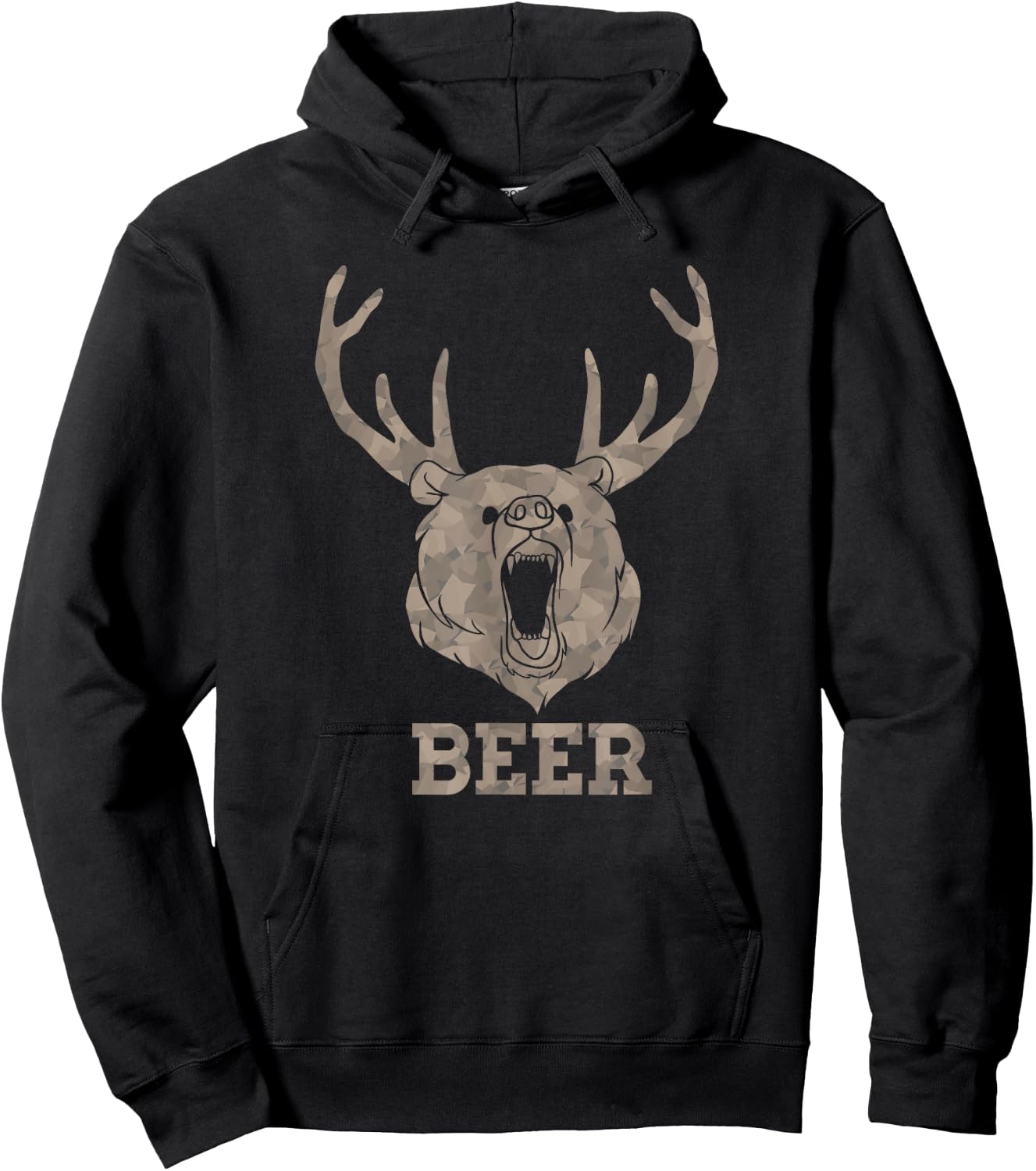 Bear Deer Beer Drinking Camo Antlers Hunting Camping Gift Hoodie - Hoodie | Black
