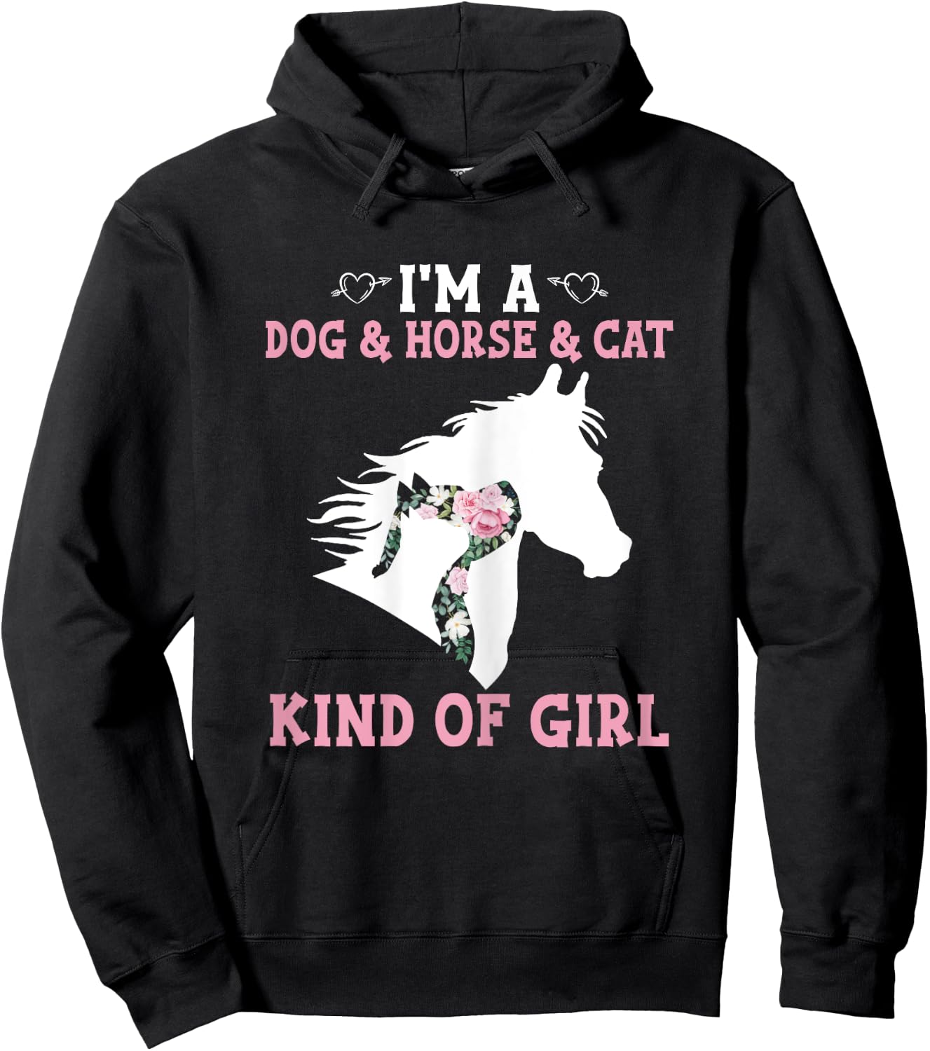 Dy Dog Horse Cat Floral Silhouette Animal Lover Girl Gift Hoodie - Hoodie | Black
