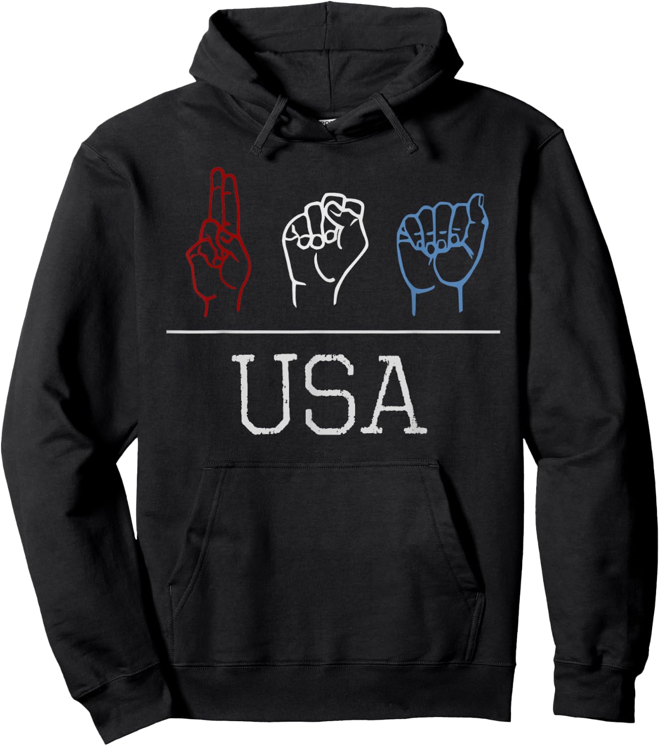 Deaf Pride Patriotic USA Red White & Blue ASL Sign Language Women Kids Men Hoodie - Hoodie | Black