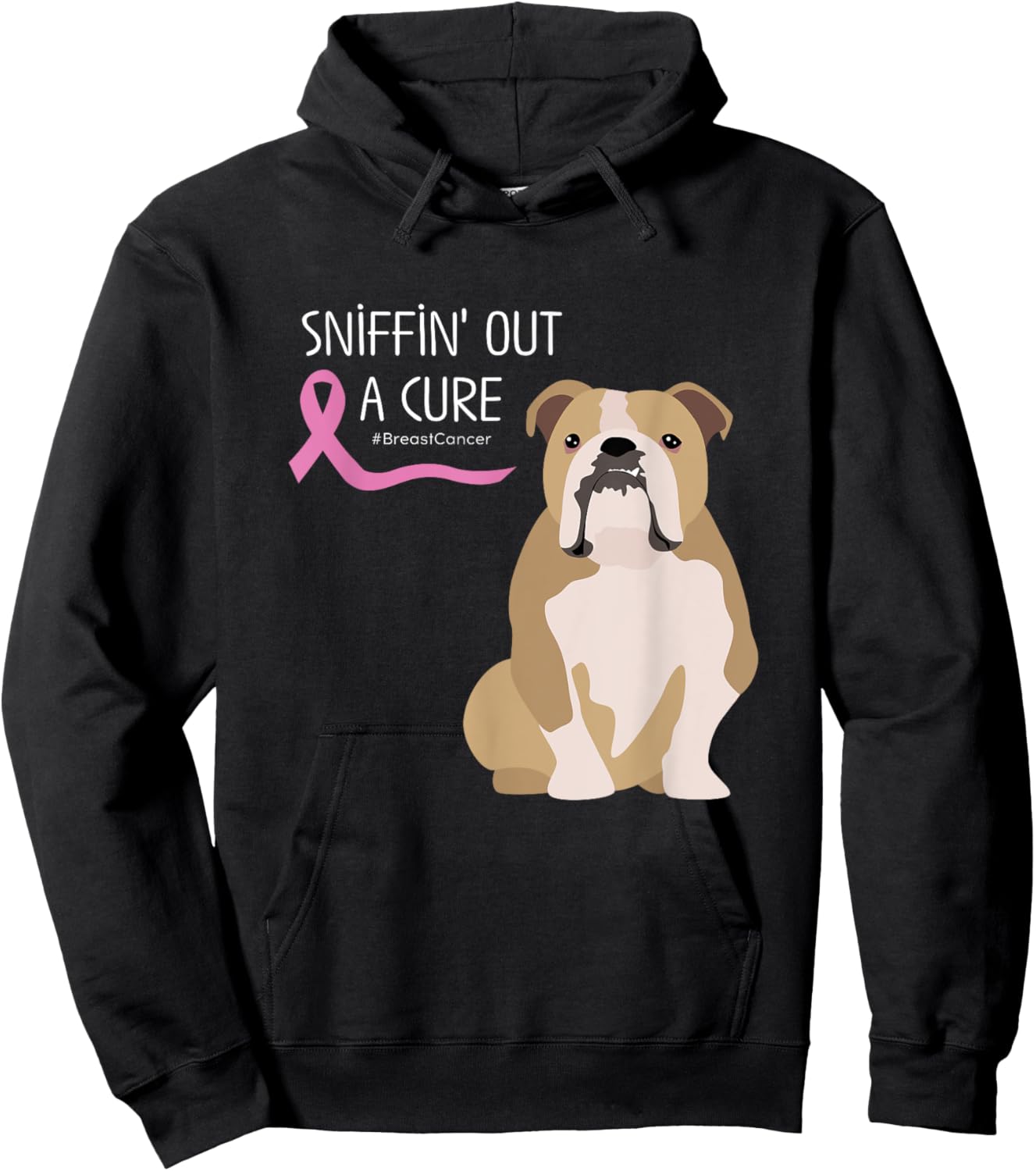 English Bulldog Dog Lover Breast Cancer Awareness Hoodie - Hoodie | Black