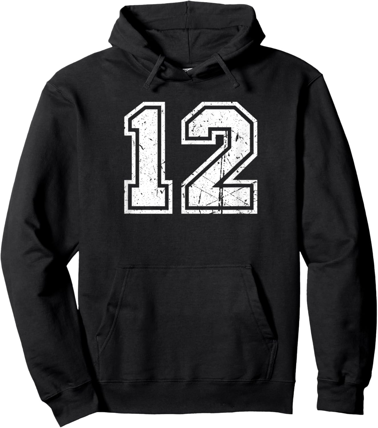 Distressed Number #12 White Sports Team Hoodie - Hoodie | Black