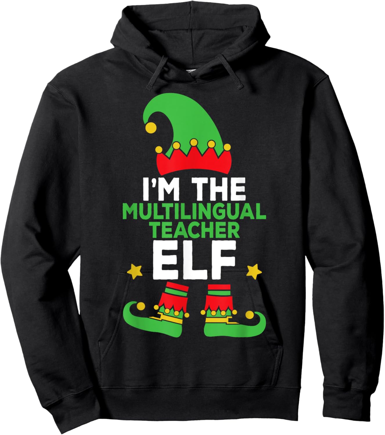 Multilingual Teacher Elf Family Holiday Matching Christmas Hoodie - Hoodie | Black