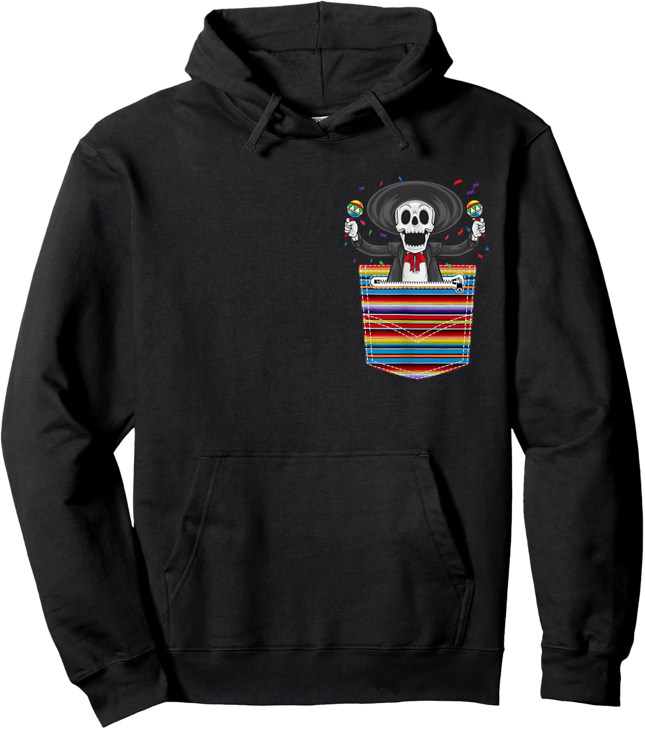 Cinco De Mayo 2021 Calaca Blanket Pocket Serape Mexican Hoodie - Hoodie | Black