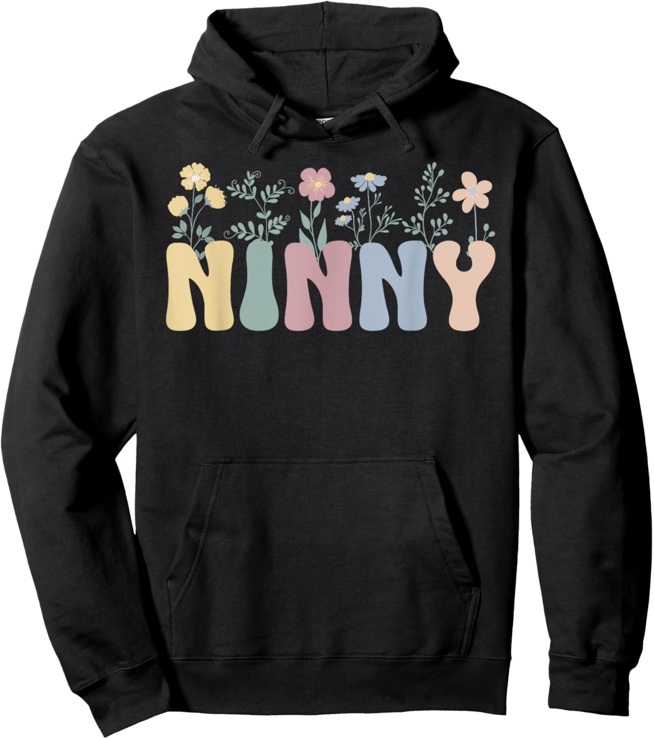 Groovy Ninny Grandma On Mother's Day Black Floral Pattern Casual Hoodie - Hoodie | Black