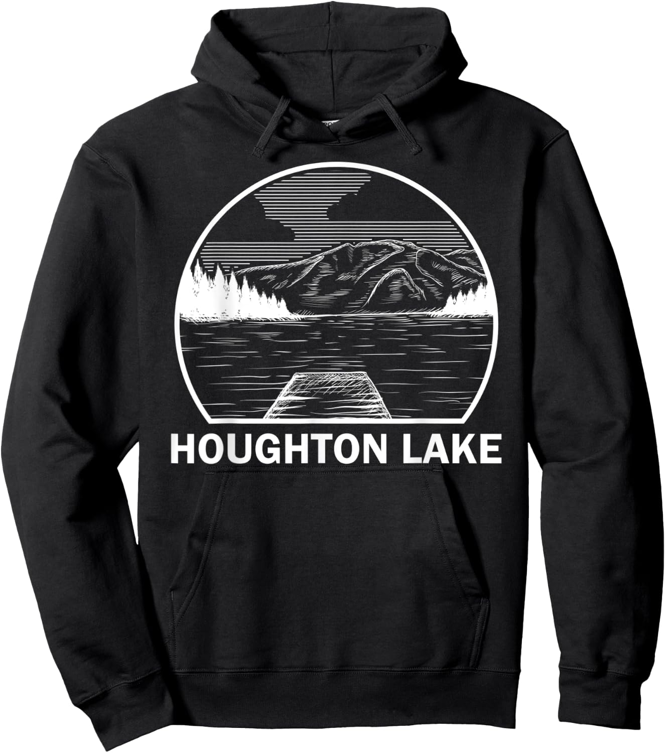 HOUGHTON LAKE MICHIGAN Funny Fishing Camping Summer Gift Hoodie - Hoodie | Black