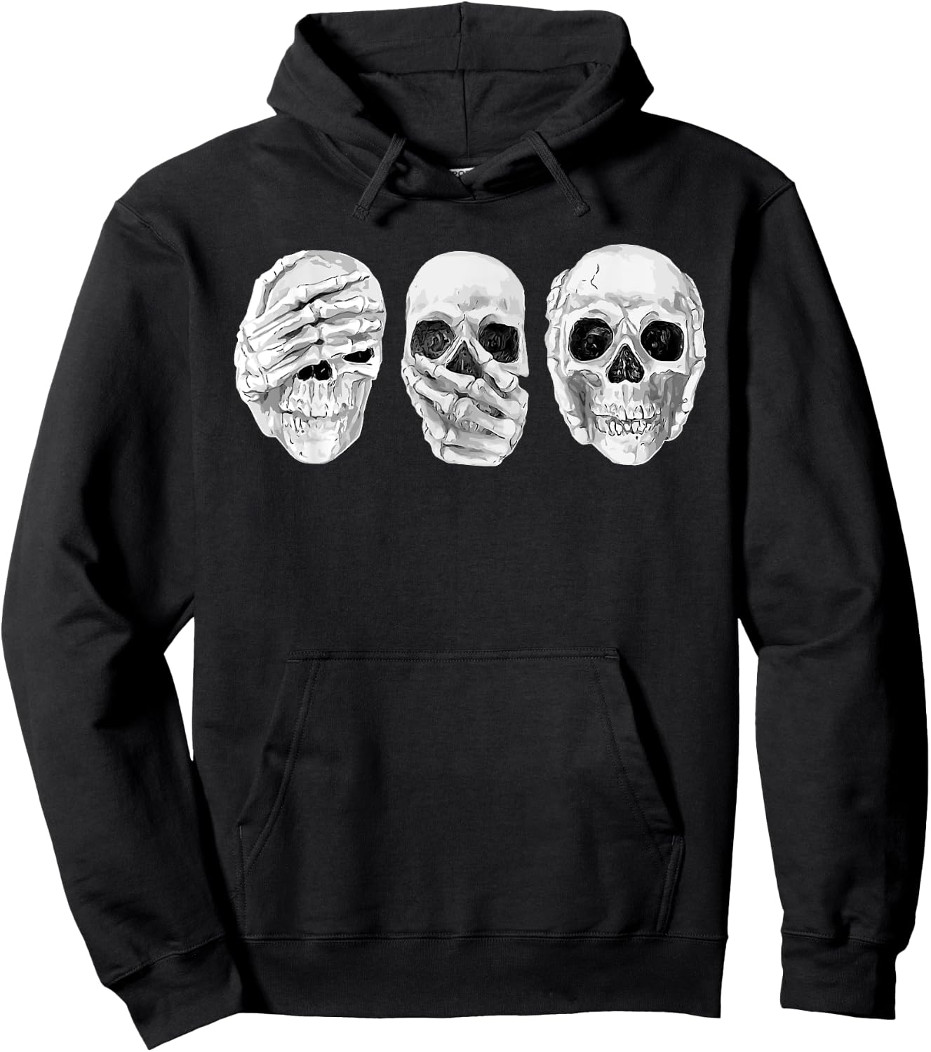 Hear See Speak No Evil Gothic Skulls Hoodie - Hoodie | Black