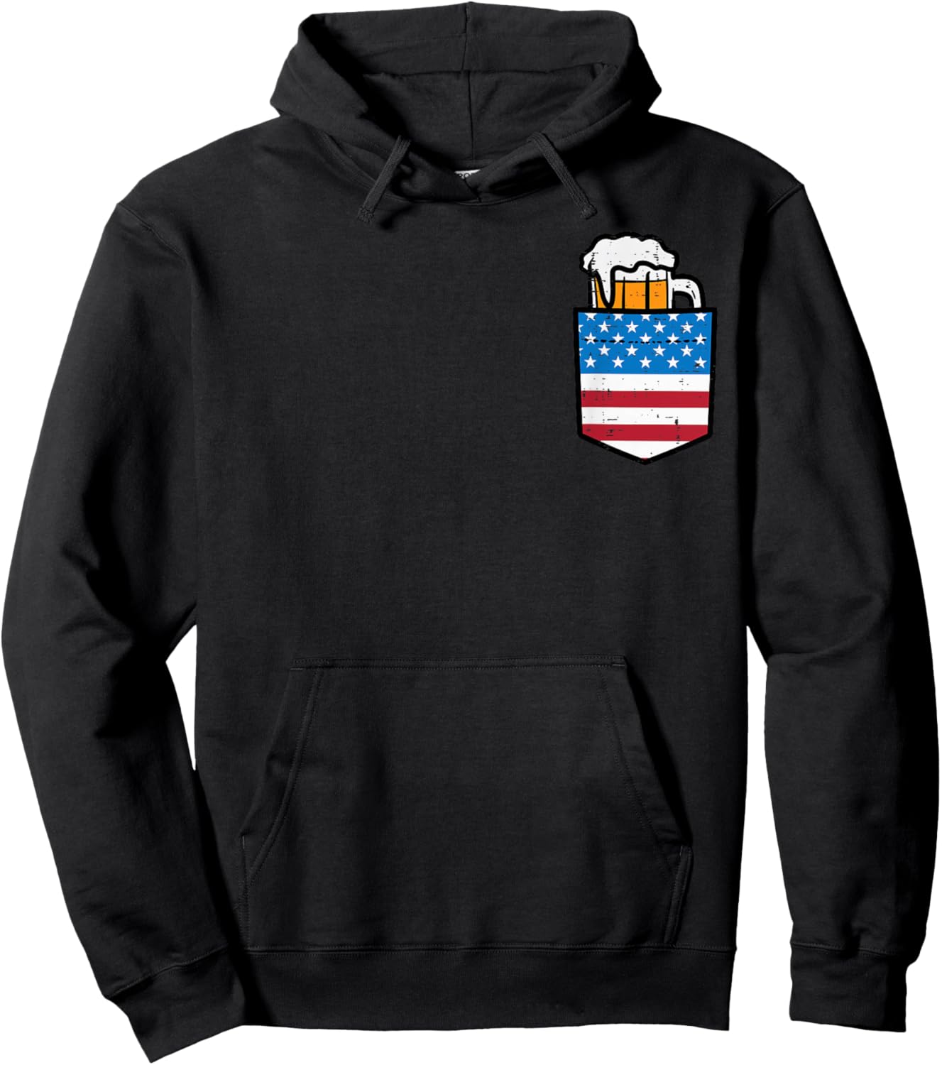 4th of July American Flag Pocket Funny Patriot Dad Team Men Hoodie - Hoodie | Black