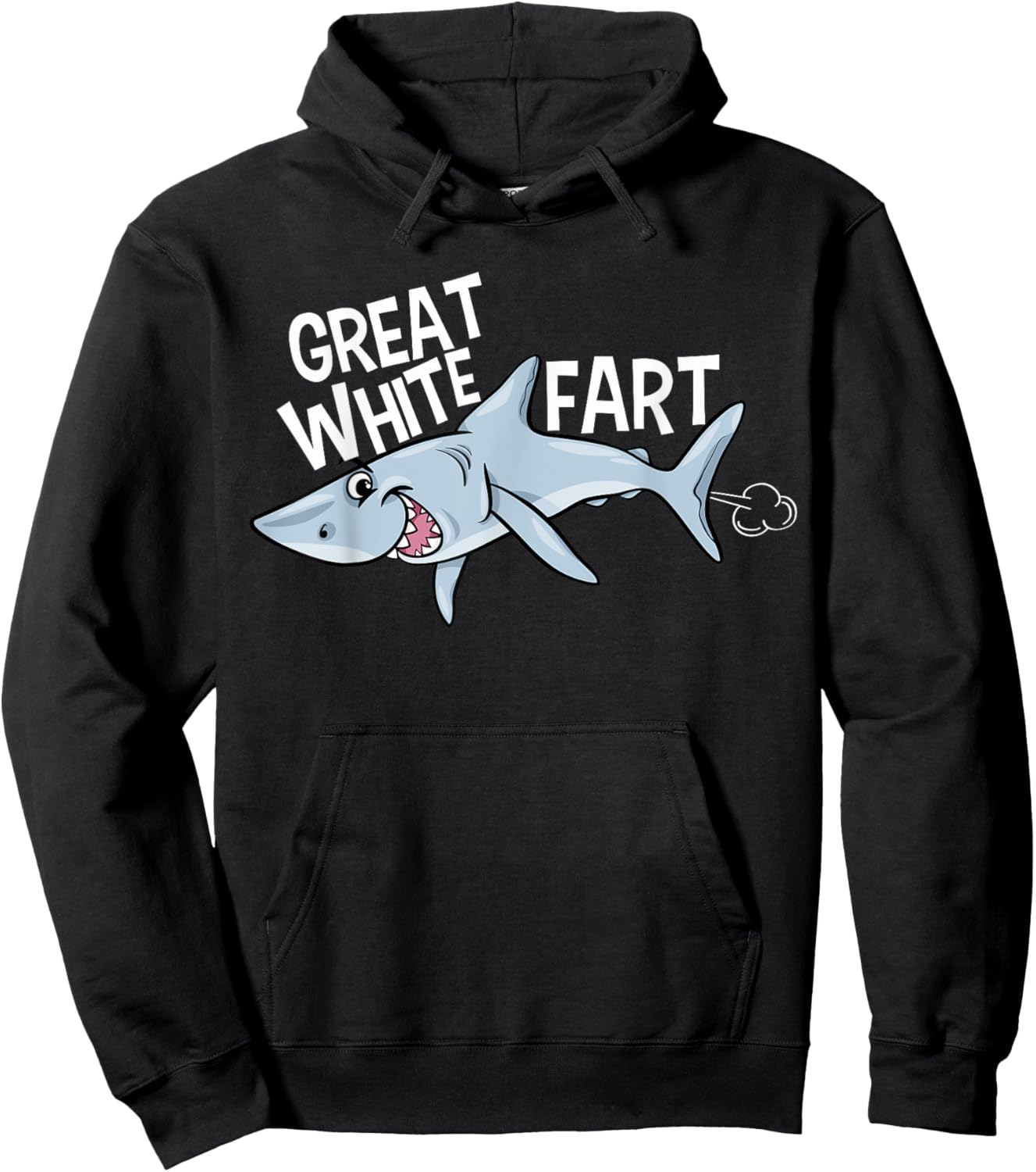 Great White Fart Grinning Shark - Funny Boys Farting Hoodie - Hoodie | Black