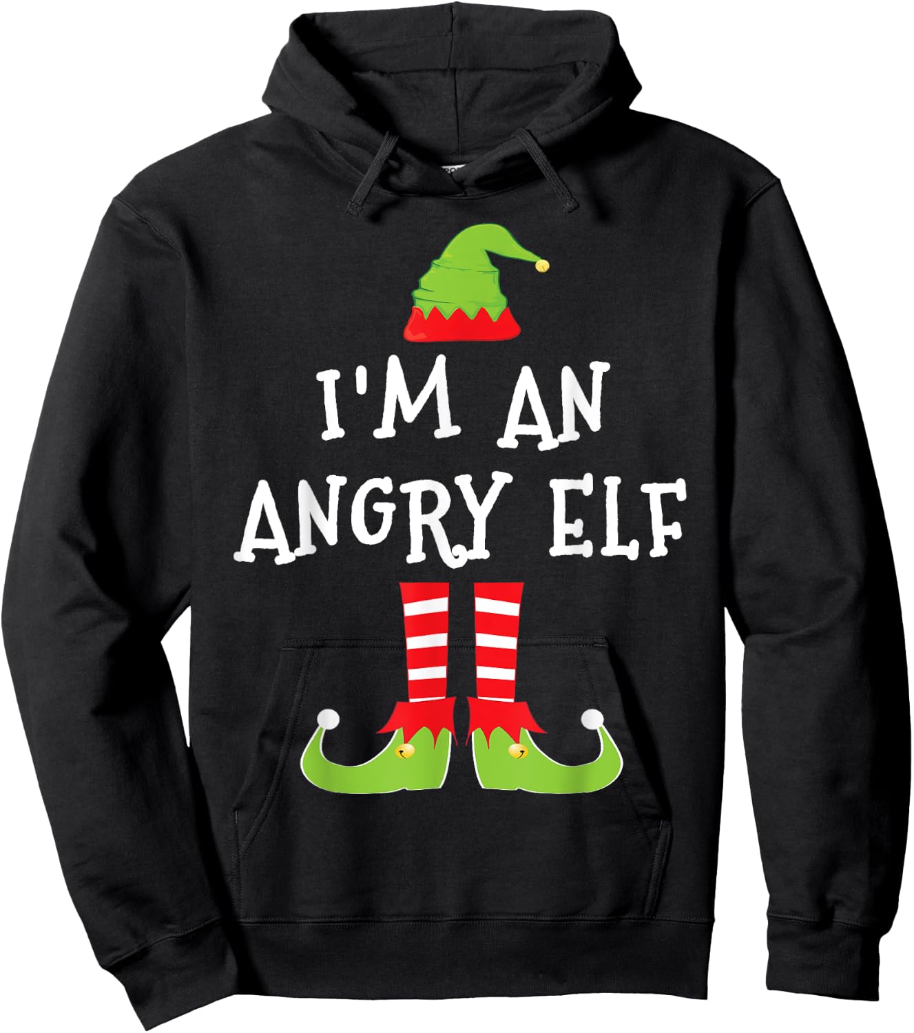 I'm An Angry Elf Matching Family Elf Christmas T Shirt Hoodie - Hoodie | Black