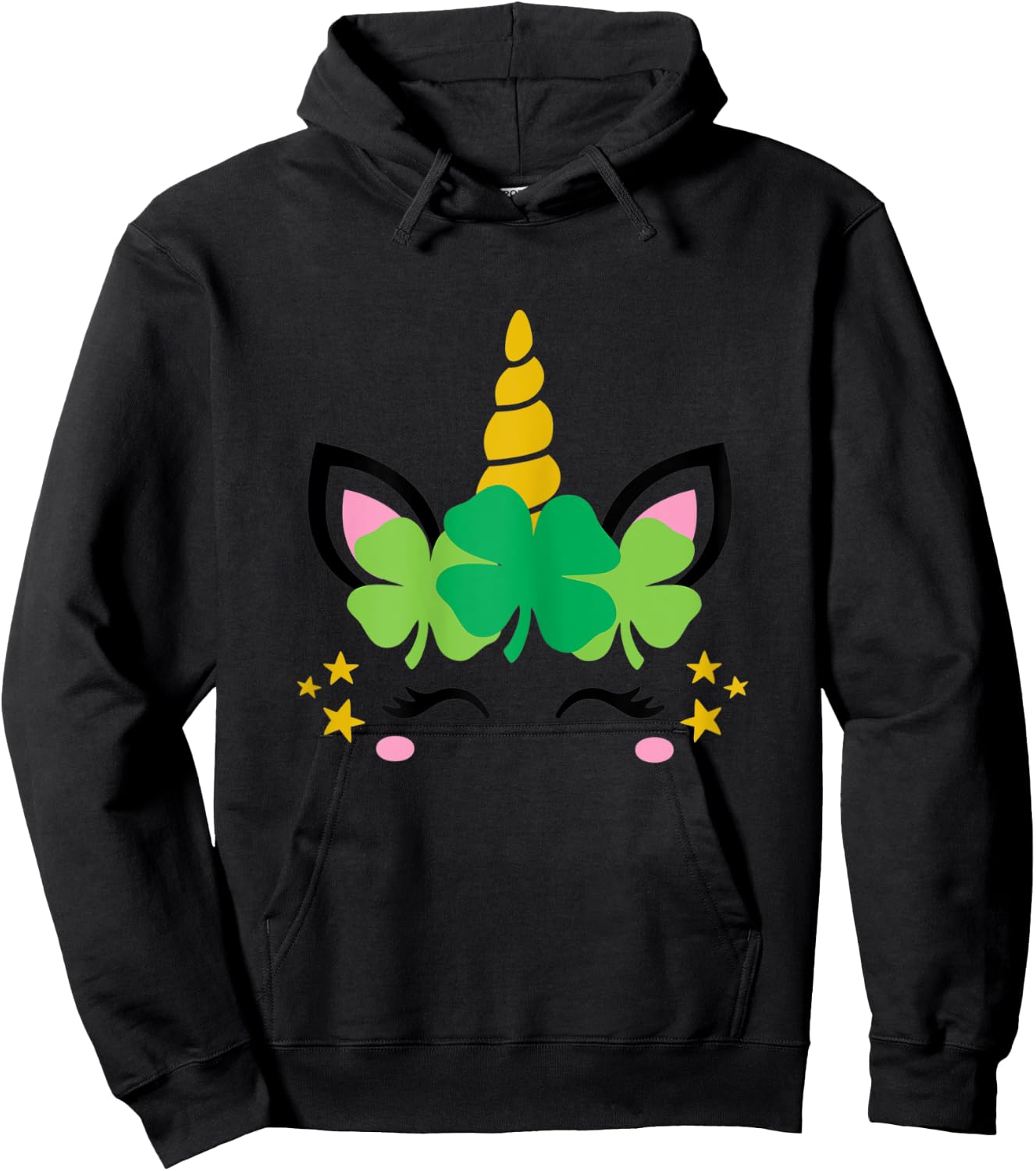 Unicorn Face St Patrick's Day Kids Girls Women Hoodie - Hoodie | Black