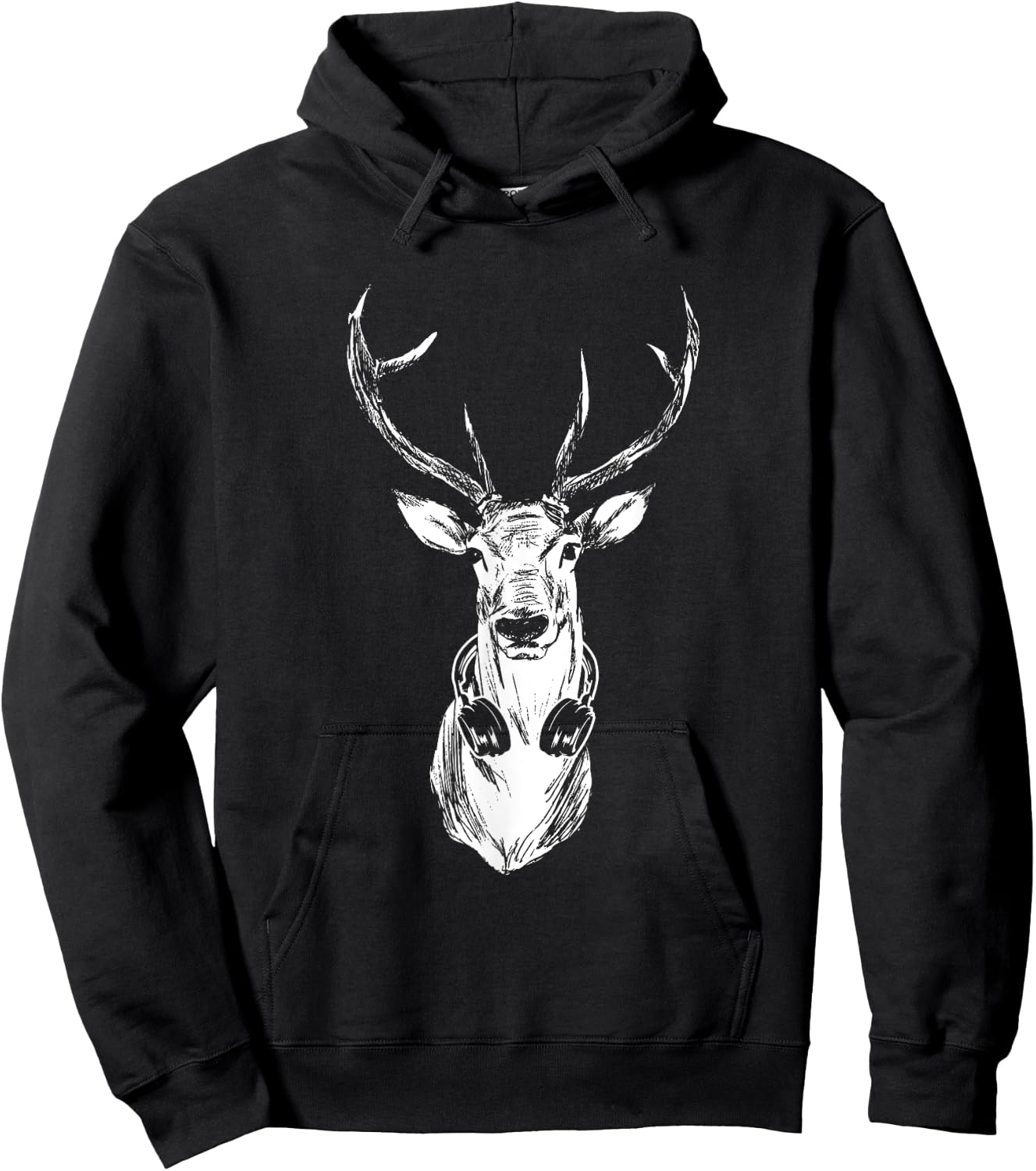 Vintage Deer Musician DJ Moose with Headphones Music Lovers Hoodie - Hoodie | Black