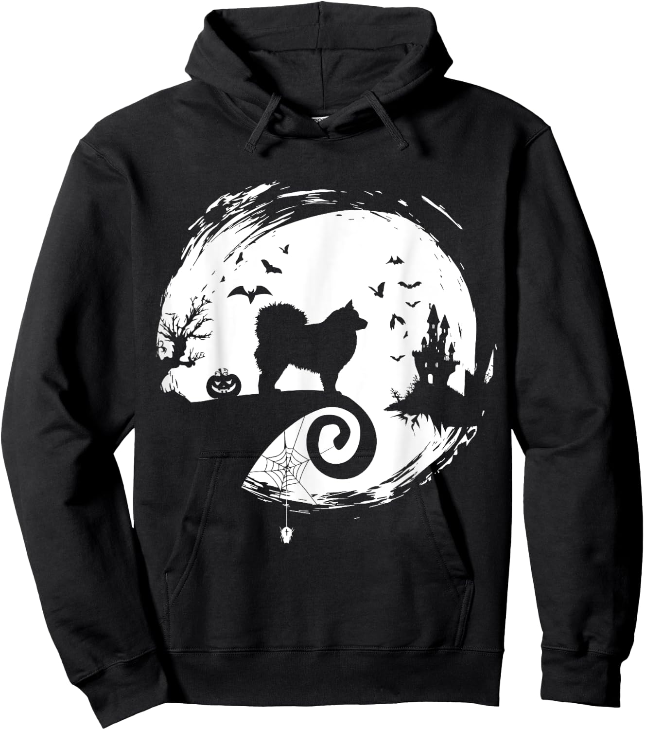 Finnish Lapphund Halloween Costume Moon Silhouette Creepy Hoodie - Hoodie | Black