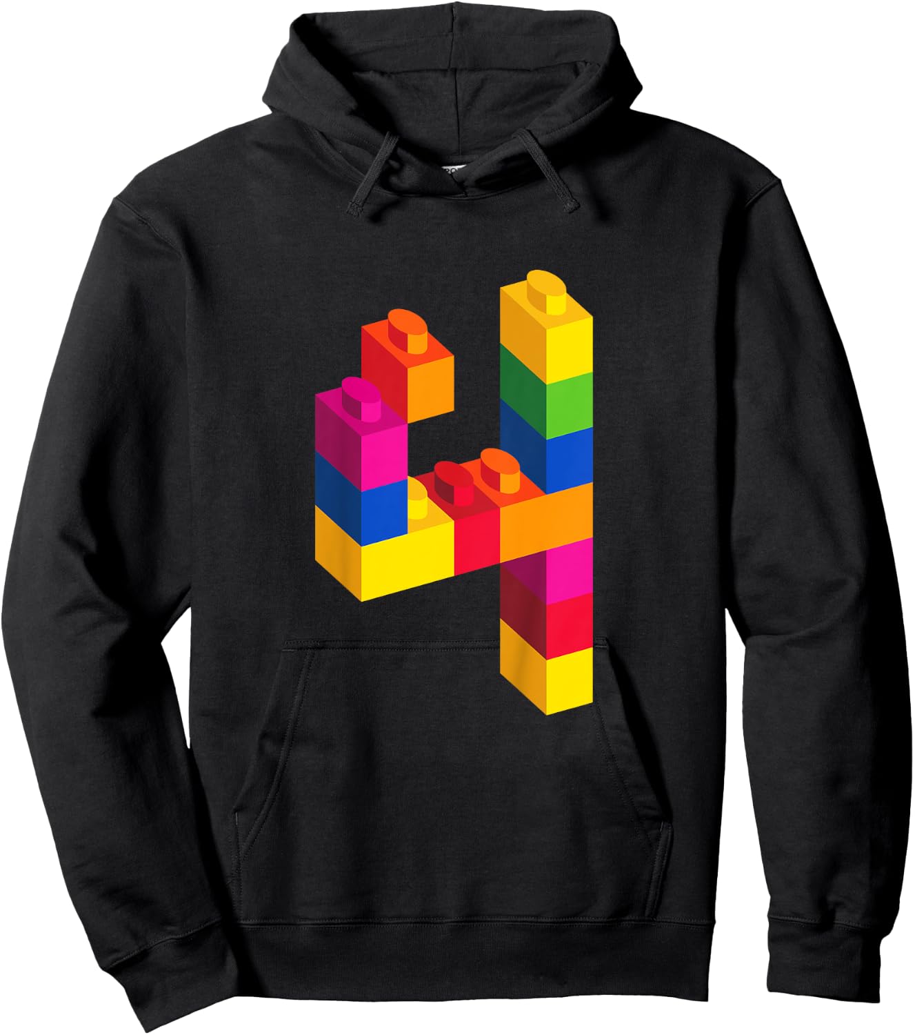 4 Year Old Building Blocks Birthday T Shirt Bricks 4th Gift Hoodie - Hoodie | Black