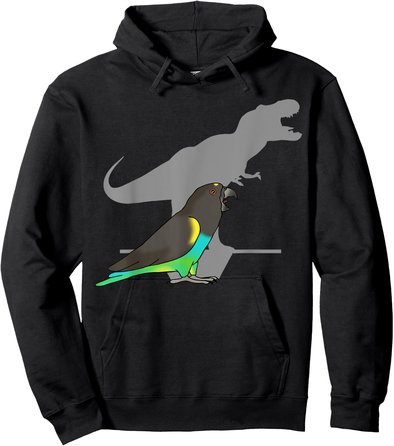 Funny Dinosaur Parrot, T-rex Meyer's Parrot, Birb memes Hoodie - Hoodie | Black