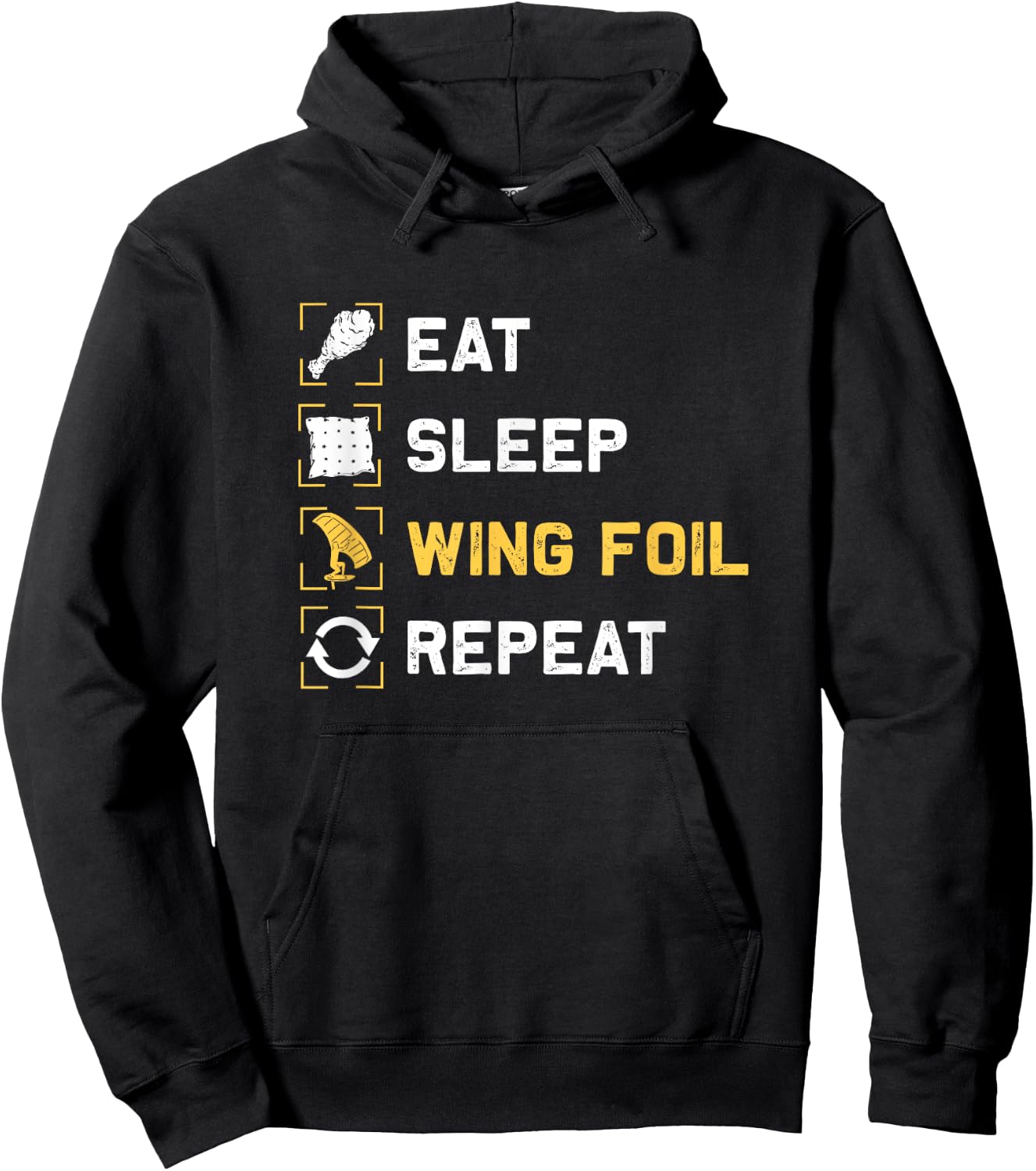Eat Sleep Wing Foil Repeat Funny Wing Surfing Hoodie - Hoodie | Black
