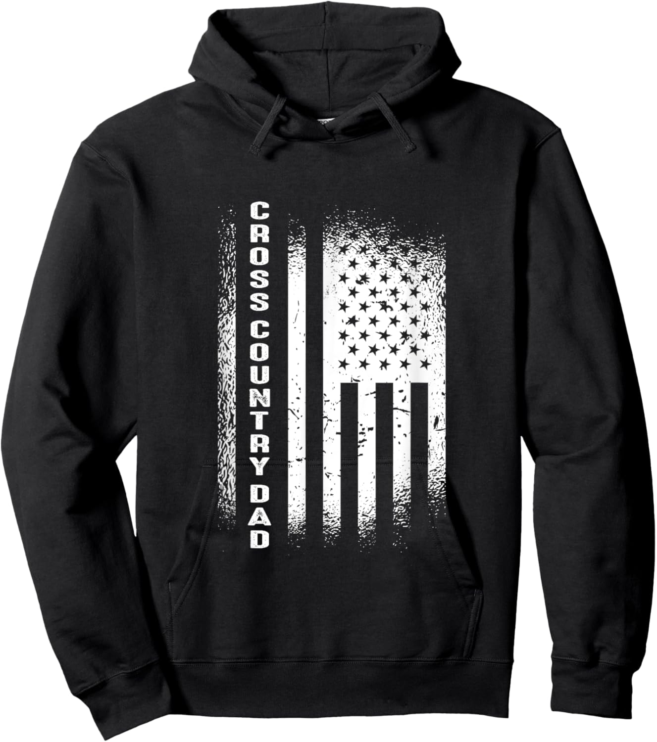 Cross Country Dad Running Vintage American Flag XC Runner Hoodie - Hoodie | Black