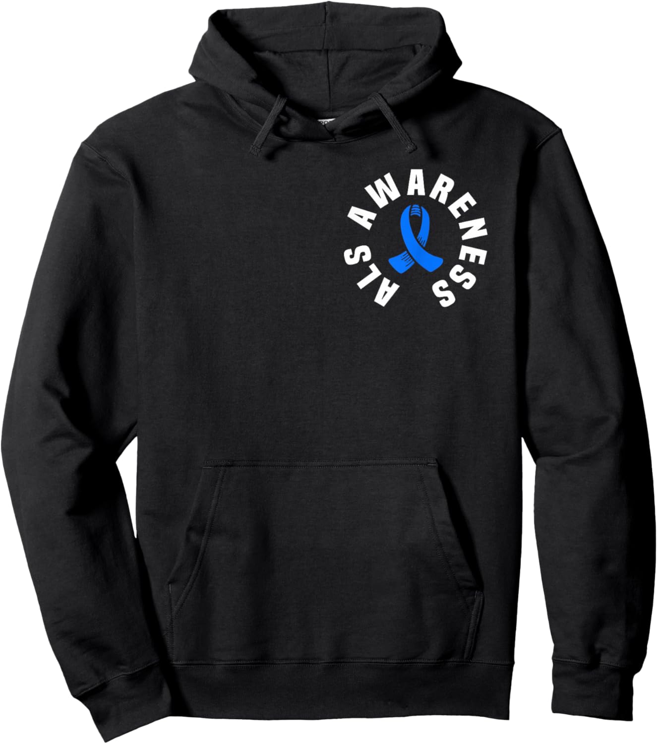 ALS Awareness Pocket Wear Blue Ribbon ALS Disease Support Hoodie - Hoodie | Black