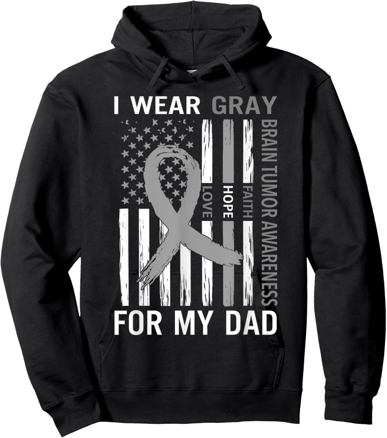I Wear Gray For My Dad Brain Tumor Awareness Gray Ribbon Hoodie - Hoodie | Black