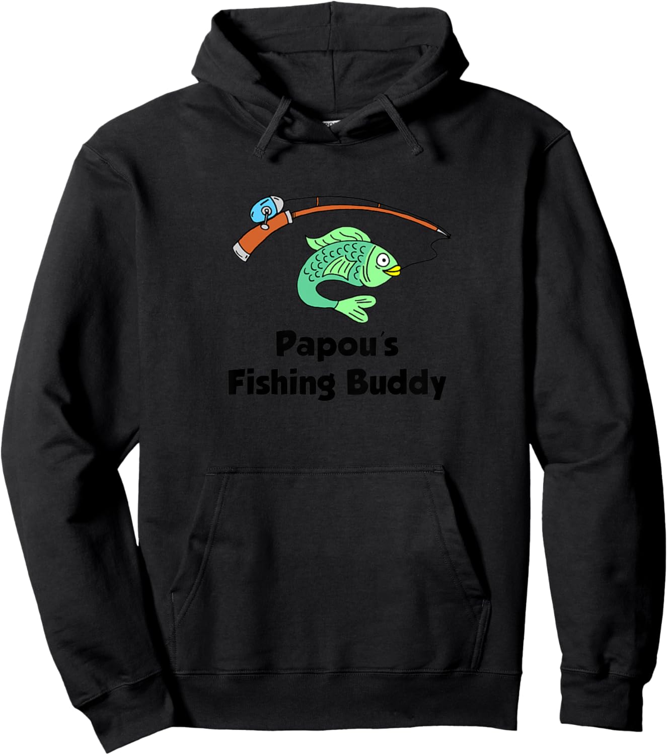 Kids Papou's Fishing Buddy Greek Grandson Granddaughter Hoodie - Hoodie | Black