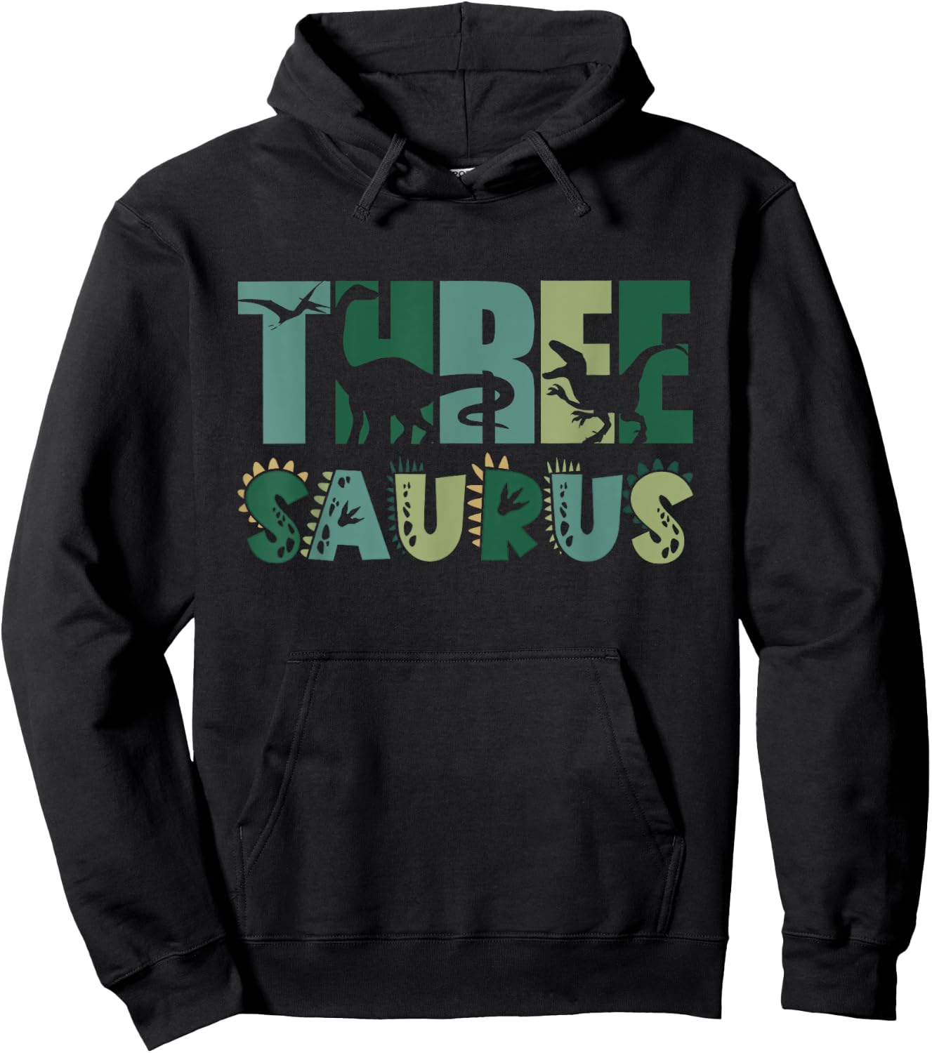 Three Saurus 3rd Birthday Dinosaur Boy Toddler Kids Hoodie - Hoodie | Black
